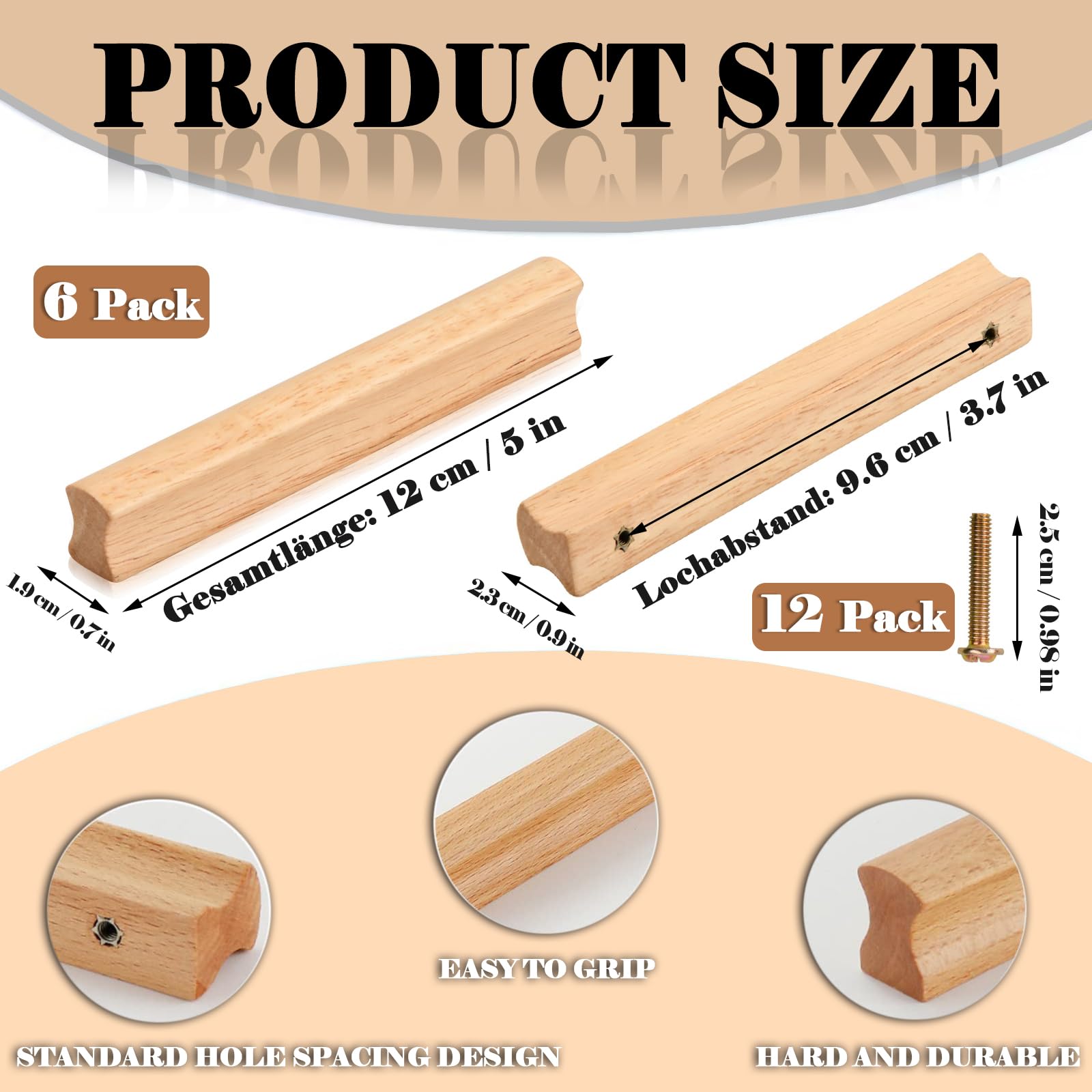 qhklew 6 Pcs Wooden Drawer Pulls Cabinet Handles, Wooden Cabinet Handles - Image 2