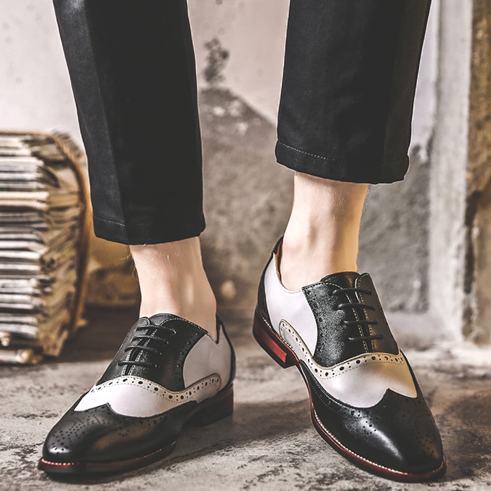 ANUFER Uomo Bello Scarpe Brogue Scarpe da Sposa Oxford Pelle in Microfibra Colori di Cucitura Scarpe Eleganti da Cerimonia