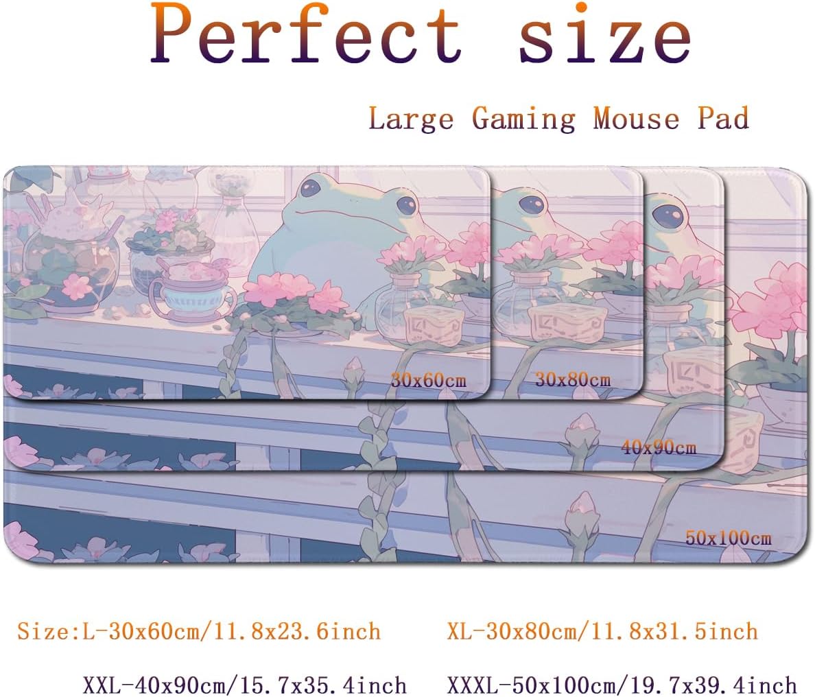 Pink Anime Cute Forg Big Mouse Pad,XXL 15.7x35.4 inch Large Gaming Mouse Pad,Non-Slip Base Desk Mat,Extended Game Mousepad Keyboard Pad Long Desk Pad Home&Office