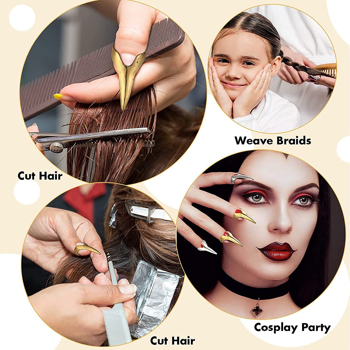 Moon rod nail parts Set 8P ♥︎·₊ Metal Nails For Fingers - Pinky Hair Parting Tool and Claws Set
