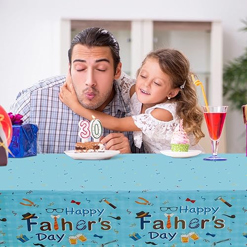 Miniatura 2 de Mantel de plástico con estampado de agua para el Día del Padre, 3 unidades, 54 x 108 pulgadas, para fiesta del Día del Padre, color azul para
