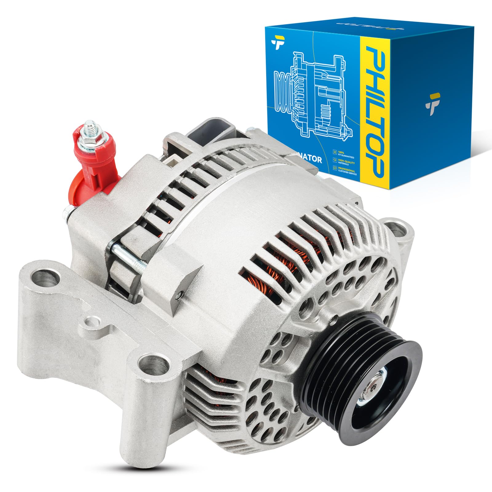 PHILTOP NEW 8258N Alternator Compatible with Ford Ranger 2001-2005 4.0L, Mazda B4000 2001-2007, Alternator Replacement 12V 95A CW S6