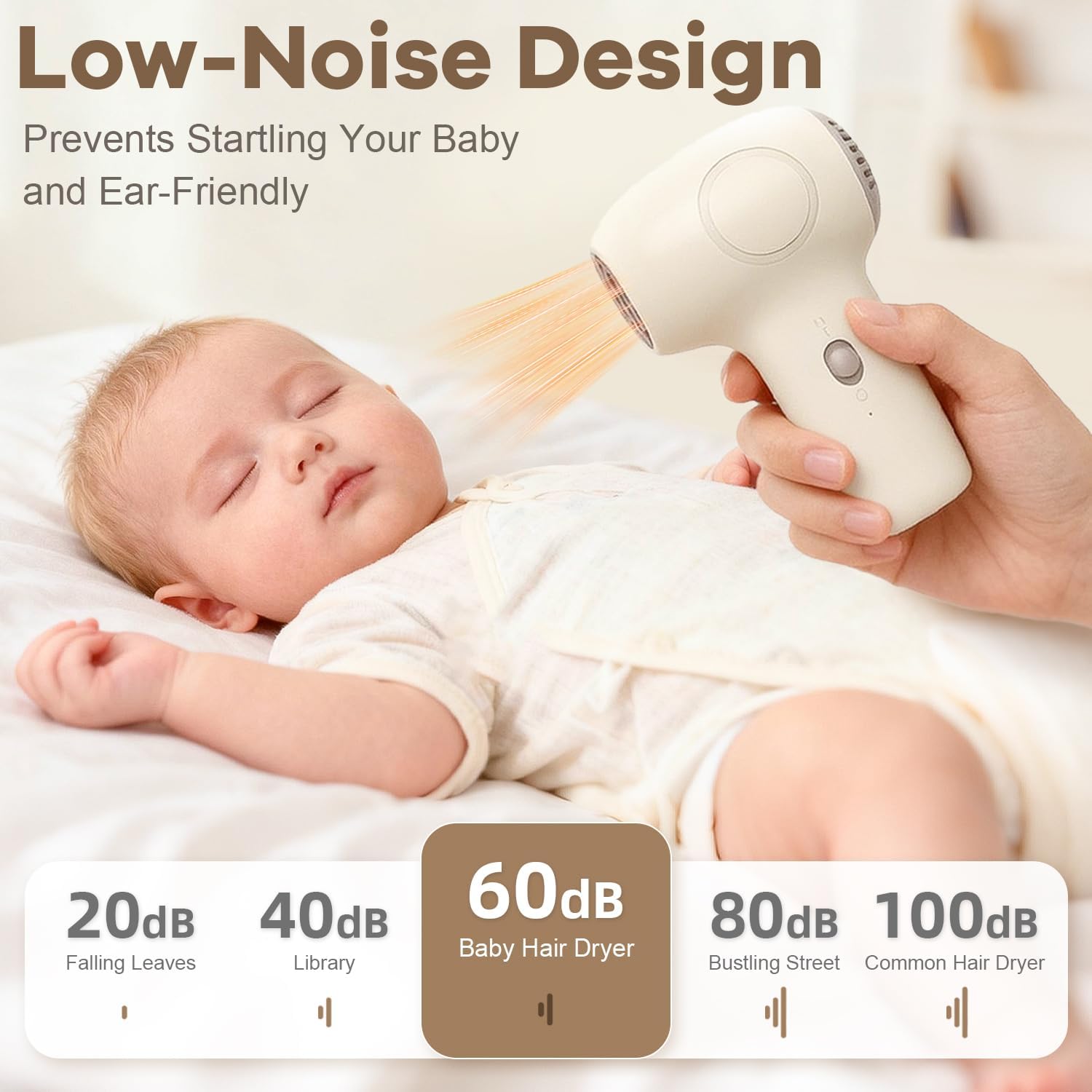 Cordless Hair Dryer for Baby, Gentle Airflow Mini Hair Dryer Portable Baby Blow Dryer Rechargeable for Travel Camping, Low Heat Quiet Cordless Hairdryer Safe for Infant Hair Delicate Skin