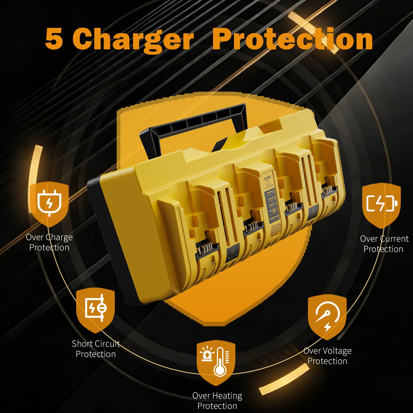 DCB104 stazione di ricarica per batterie multiple, caricabatterie rapido a 4 porte, compatibile con batterie DeWalt 12 V/20 V MAX, 60 V MAX Flex agli ioni di litio (DCB120, DCB203, DCB205, DCB206