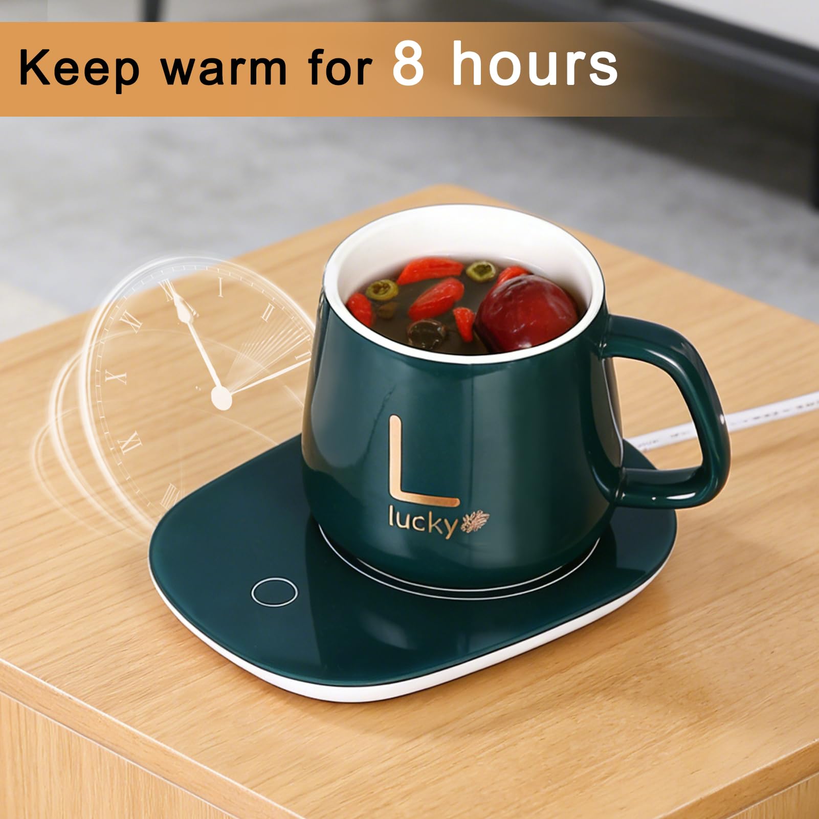 Scaldabicchiere USB con funzioni intelligenti progettato per mantenere una temperatura ottimale (verde con tazza)