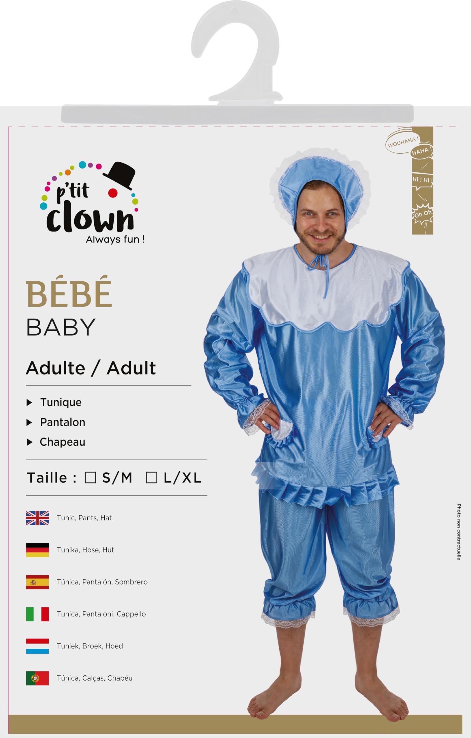 P'tit Clown - Costume Neonato Umoristico Adulto Unisex - Travestimento per Carnevale, Feste in Maschera, Gender Reveal, Addio al Celibato/Nubilato, Feste a Tema, Halloween, Capodanno - Blu