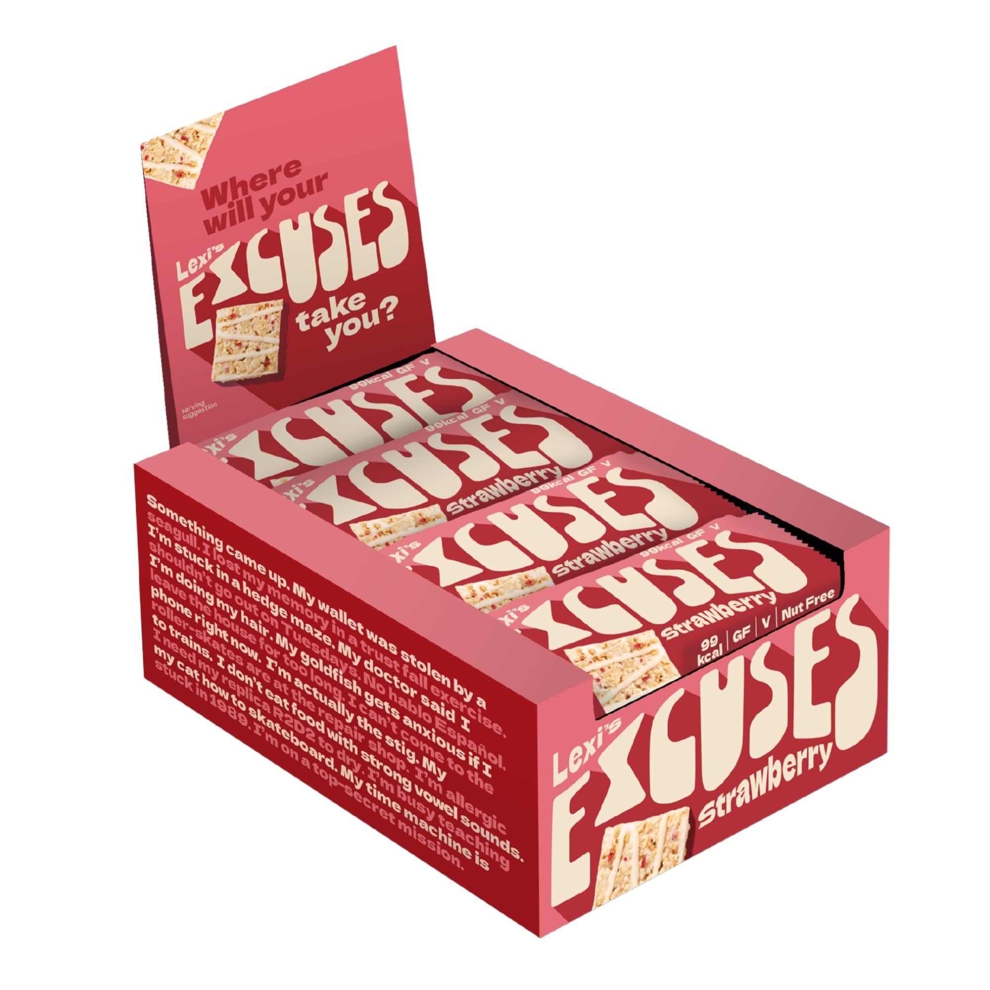 Lexi’s® 99 Calorie Strawberry Crispy Treat Bars | Less than 100 Calories! | Gluten Free, Low Fat, Healthy Snacks | Vegetarian | Dairy Free, Nut Free | Low FODMAP | Strawberry & White Chocolate x12
