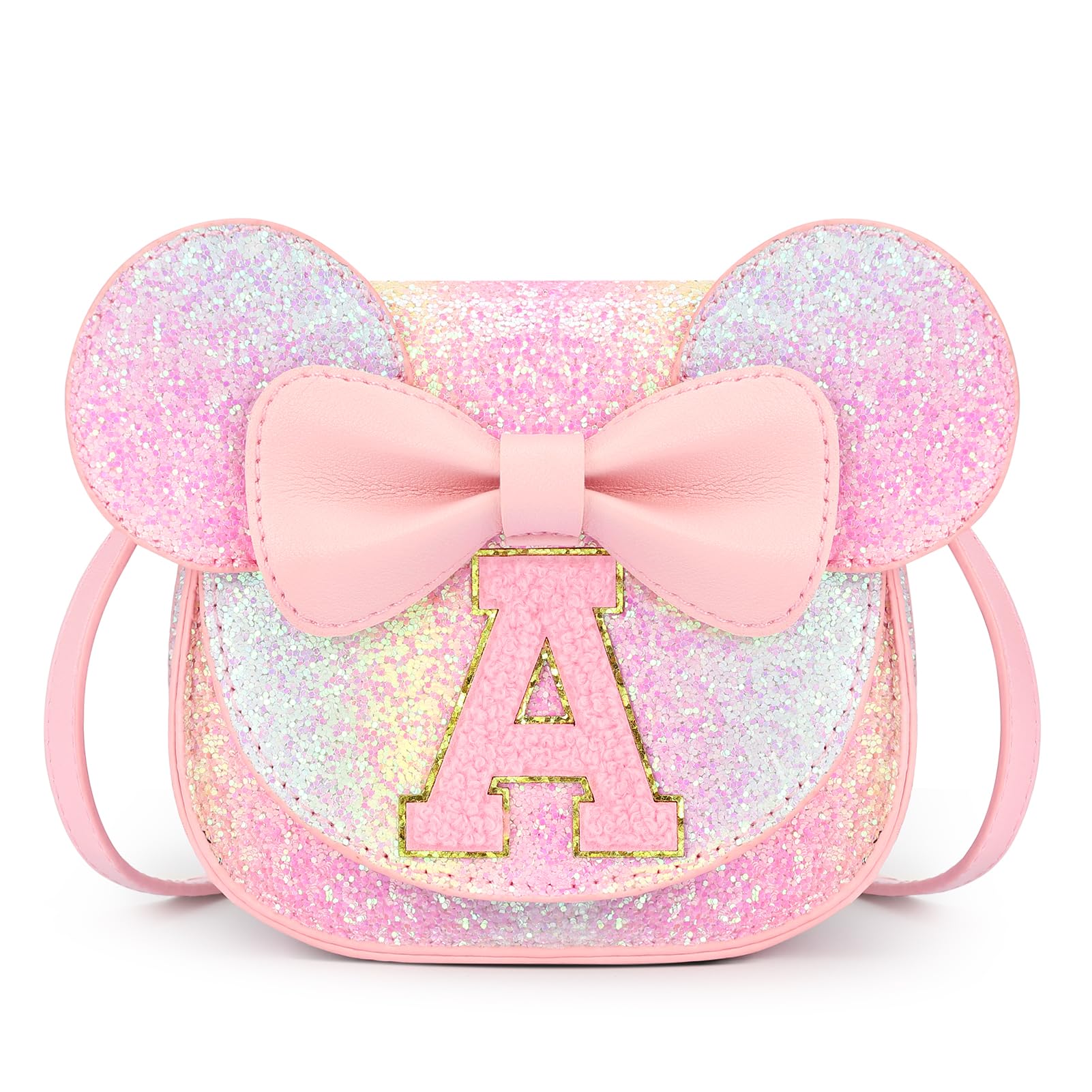 mibasies Toddler Purse 3-8 Girls, Glitter Rainbow Letter A Birthday Gift