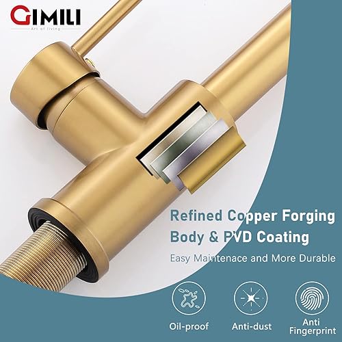 Miniatura 4 de GIMILI Grifo de cocina dorado cepillado con dispensador de jabón, grifo comercial de un solo mango extraíble para fregadero de cocina con rociador