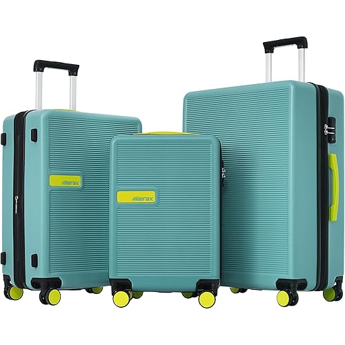 Merax Flieks Luggage Set 3 Piece with TSA Lock Carry on Luggage Light Weight Hardside Expandable Spinner Suitcase Set,Teal Blue