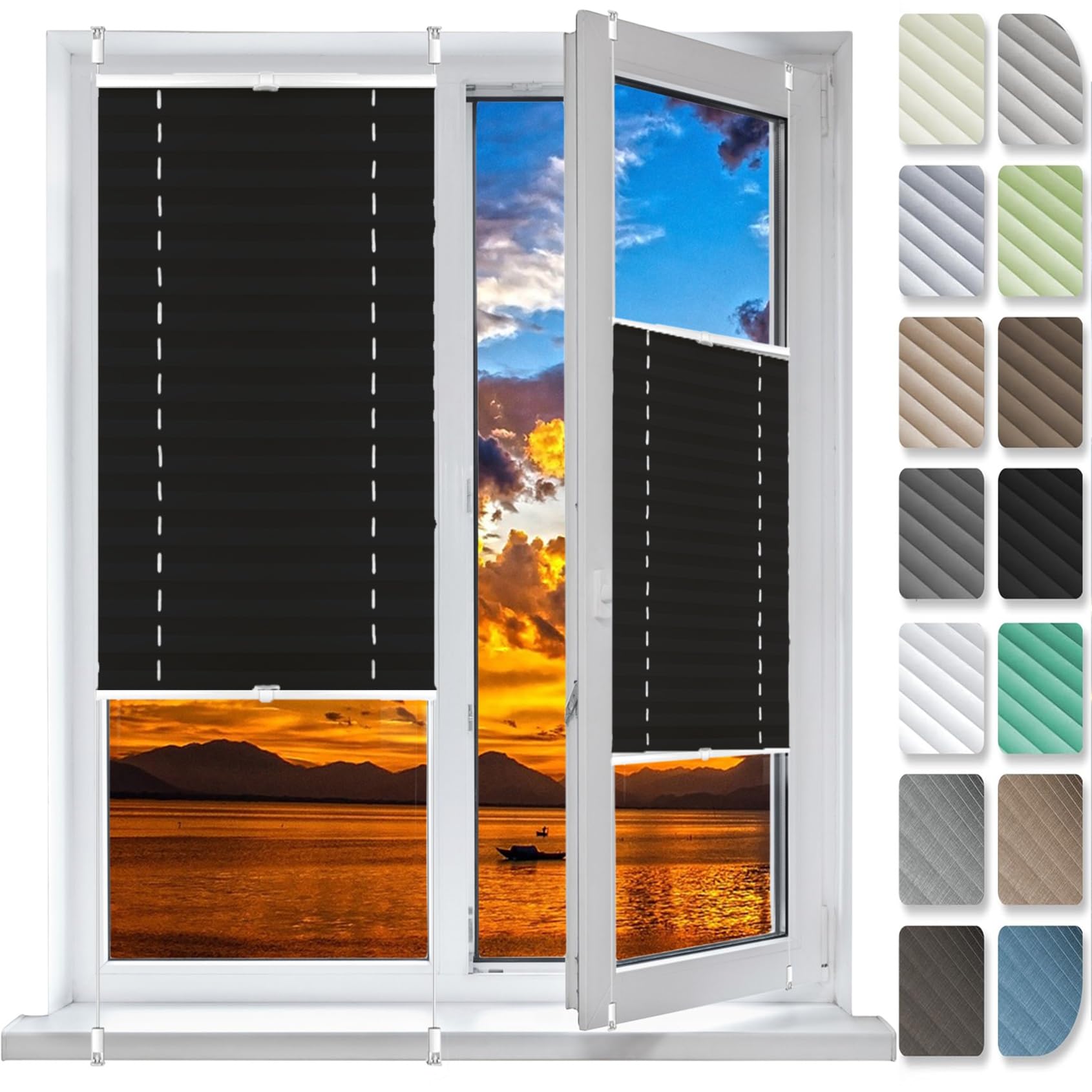 Estor Enrollable Día y Noche sin Taladrar 80 x 120 cm, Noche y Día, Translúcido y Oscurecido, Tela Oscurecedora Ventana Portátil, Estor Enrollable Screen, para Ventanas, Puertas, Negro