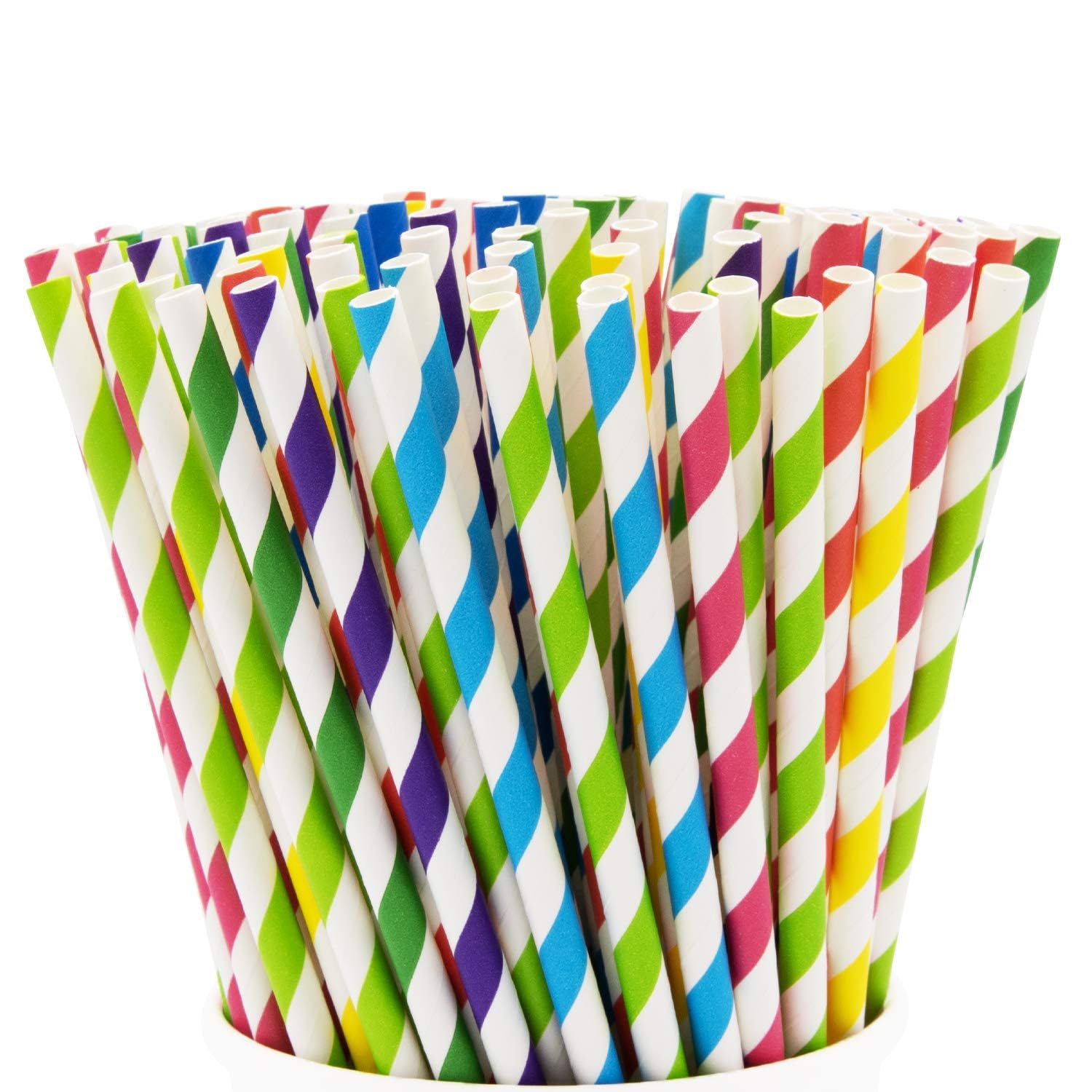 Pajitas de papel desechables, paquete de 100, pajitas duraderas (color multicolor, 8 mm)