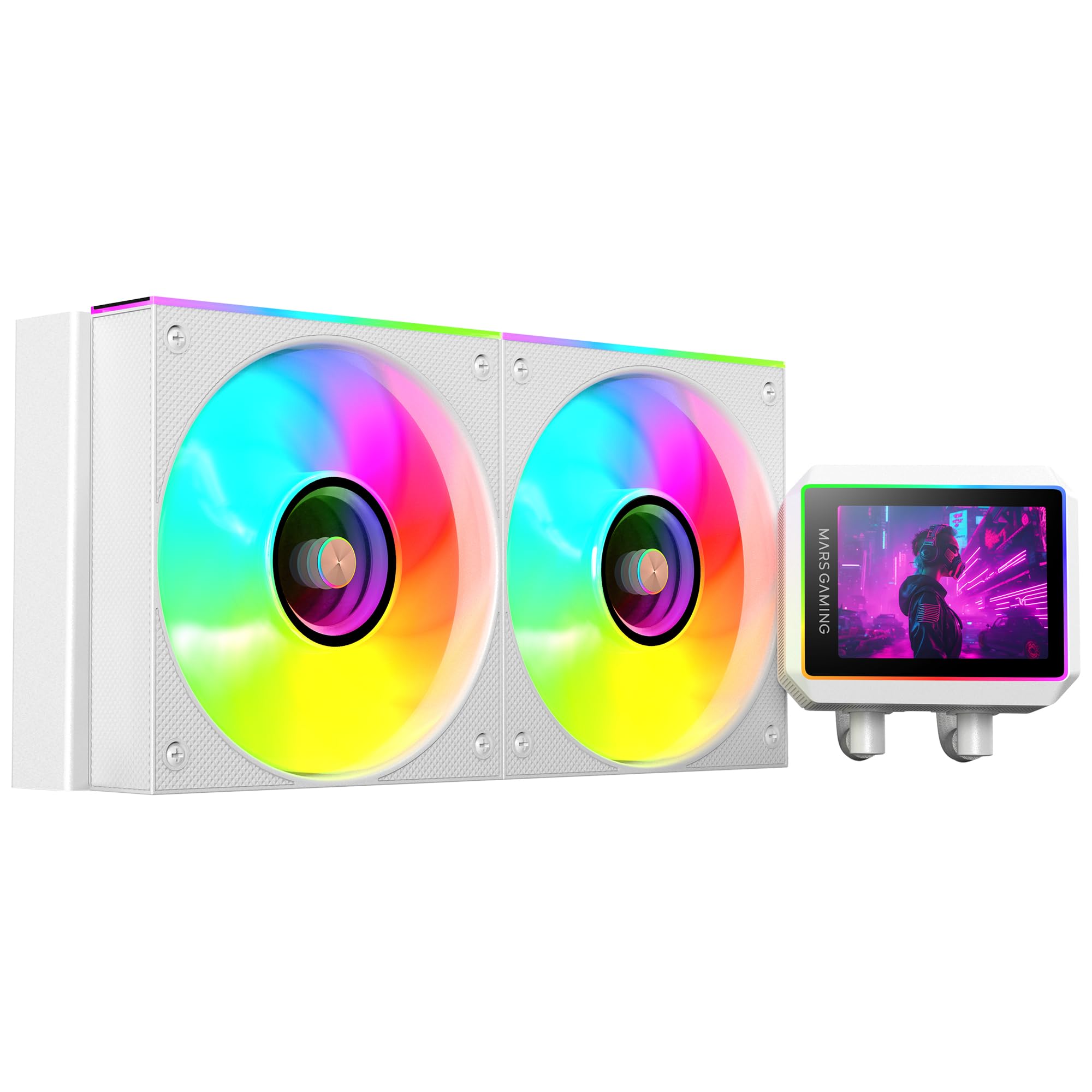 Mars Gaming ML-VISIONII240 Raffreddamento Liquido AIO 500W TDP, Schermo IPS 2,8" 360º, Pompa 4ª Gen Opti-Chamber con Base in Rame e Microcanali, 2x Ventole 120mm ARGB Infinity Mirror, Bianco