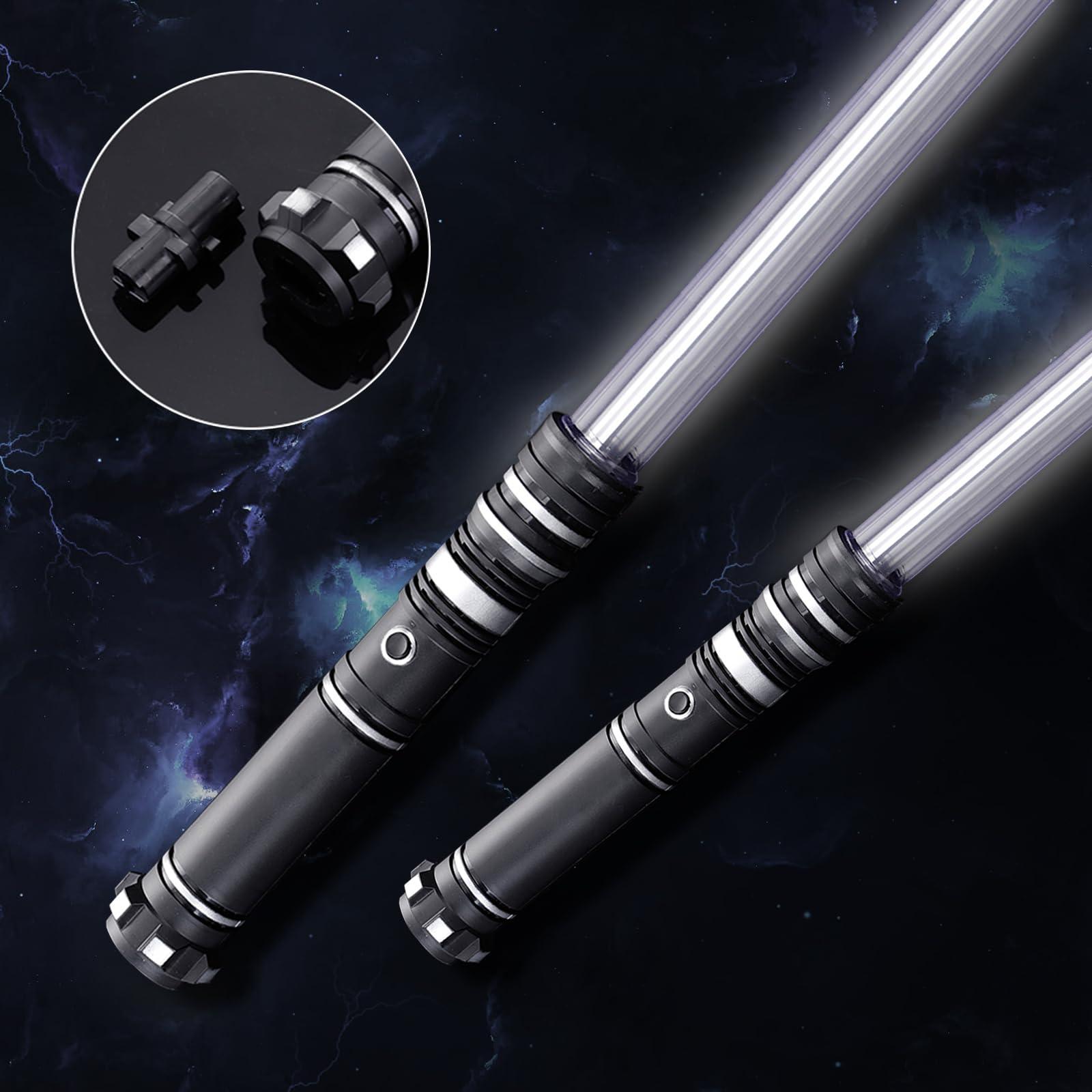 ZYGSEVE Lightsaber for Kids - 2 Pack Light Sabres with 7 Colours and Motion Sensitive FX Sounds - 2-in-1 Extendable Light Saber Set for Halloween Fancy Dress