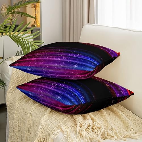 Miniatura 3 de Juego de 2 fundas de almohada de 18 x 18 pulgadas con diseño de estrellas degradadas de 18 x 18 pulgadas, color rojo, negro, azul, morado,