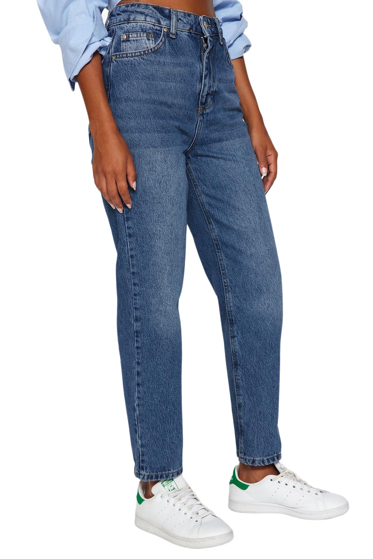 Trendyol - Dark Blue High Waist Mom Jeans Twoaw24je00076, Jeans Donna