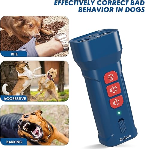 Miniatura 4 de Rolore Dispositivos de control de ladridos para perros - Dispositivo antiladridos de doble sensor con luz LED 3 modos de disuasión ultrasónico para