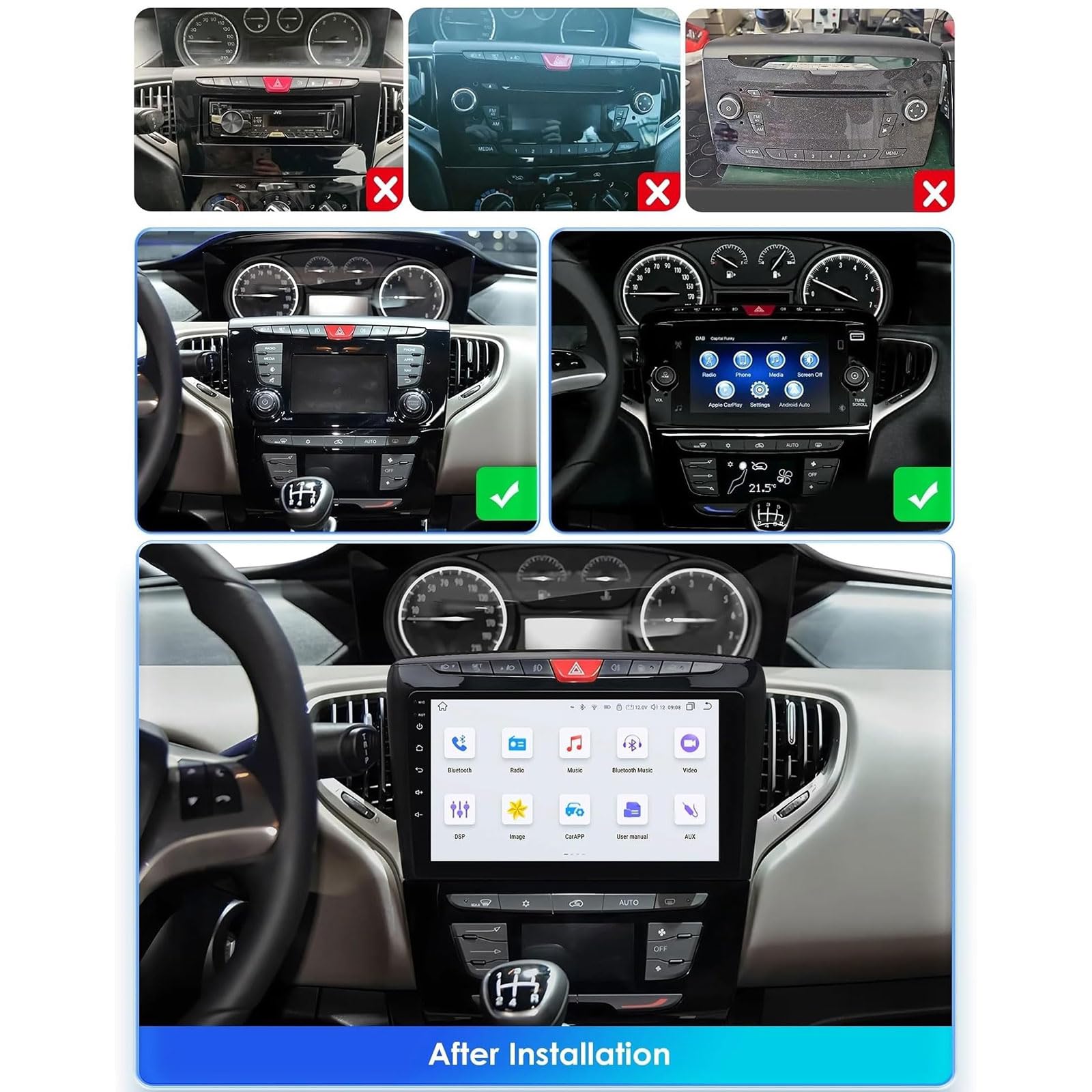 Autorradio Android 15 Para Lancia Ypsilon 2012-2020 Con Pantalla Táctil De 9'' CarPlay Estéreo Inalámbrico Android Auto Wi-Fi Bluetooth Navegación GPS SWC FM RDS AHD Cámara De Marcha Atrás(Size:M200)