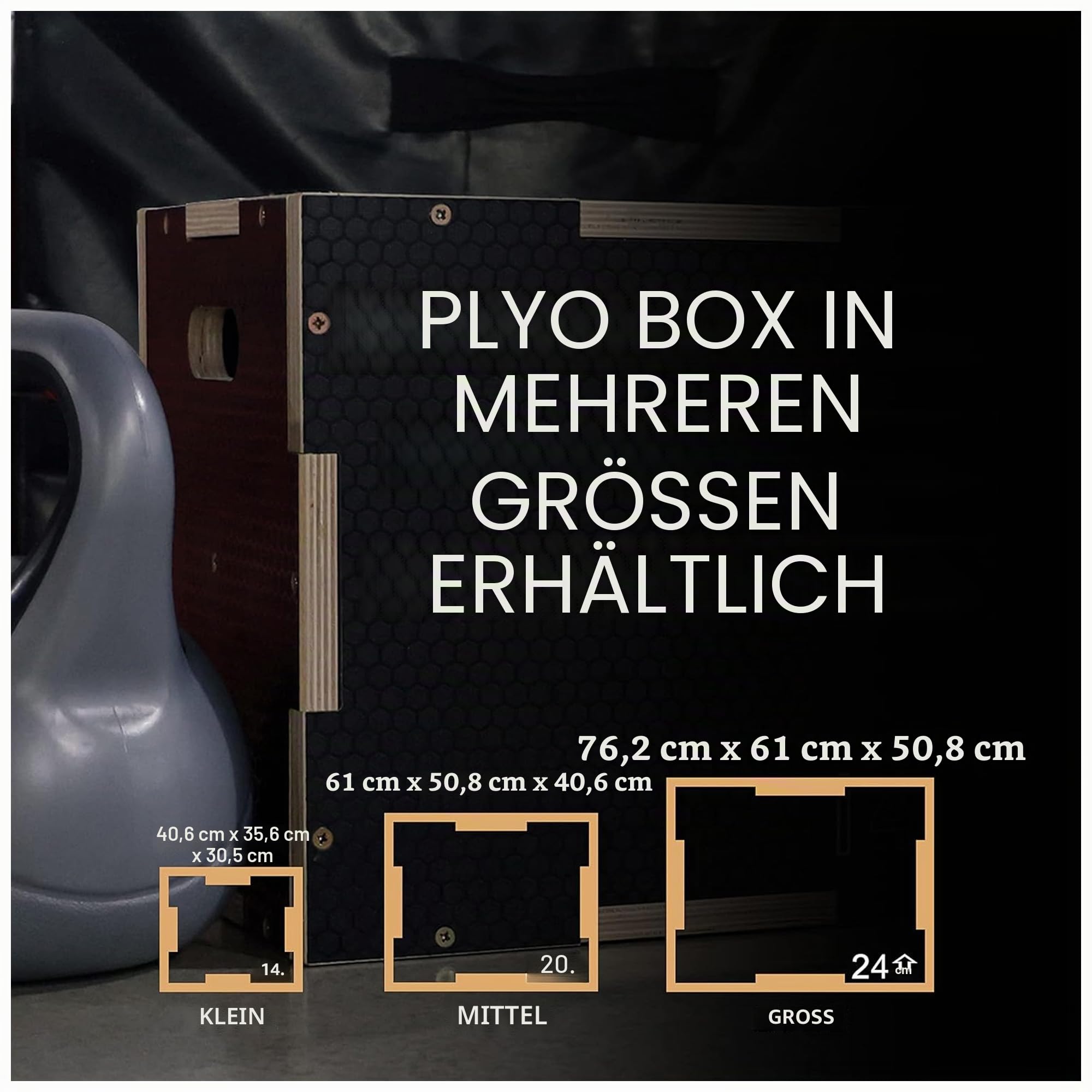 Signature Fitness 3-in-1 Plyo-Box aus rutschfestem Holz, Plyometrische Box, Sprungübung, mehrere Größen