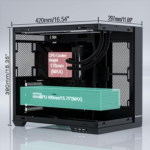 Miniatura 5 de SevenHero Carcasa para PC ATX, 5 ventiladores ARGB, puerto tipo C, panel de vidrio templado de visión completa de 270 grados, soporta radiador de