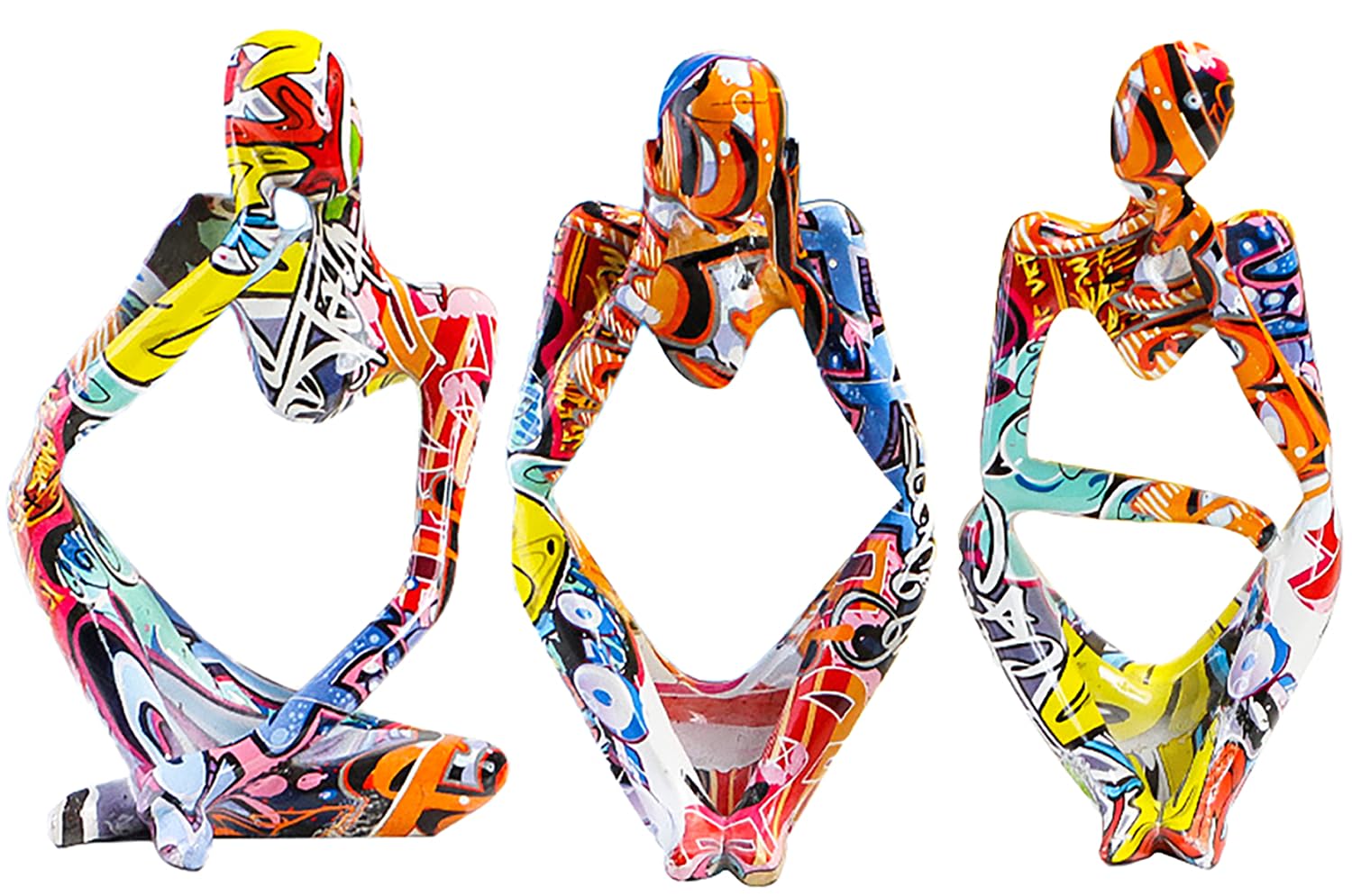 HooySprs3Pcs Thinking Man Statue Decoration, Modern Abstract Art Colorful Statue Resin, Collection Decorative Sculpture Bookshelf Home Office Living Room Desktop.