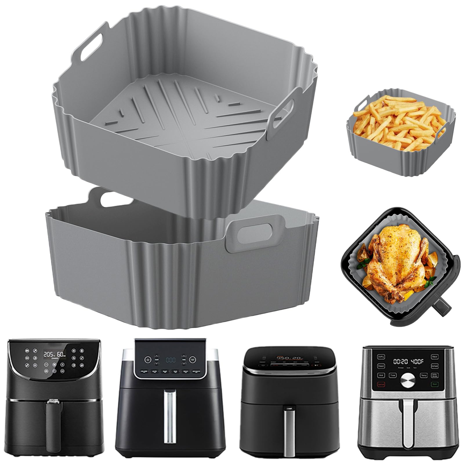 Silicone Air Fryer Liners, LYHOLKEER 2Pack 8.8inch Air Fryer Liners Reusable for Ninja Pro XL AF141 AF142 AF181 AF182,Square Silicone Air Fryer Basket Liners for 6QT COSORI 9-in-1 CAF-DC601