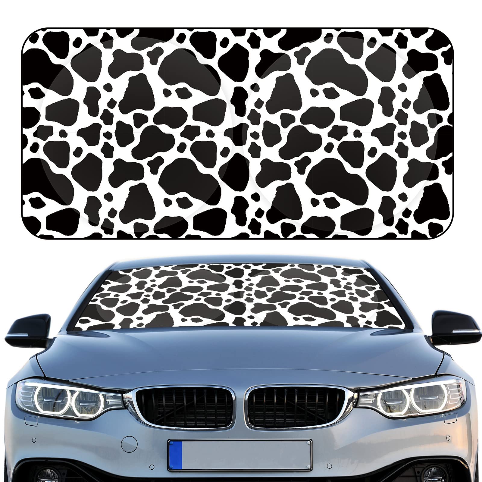 Windshield Sun Shade Foldable Car Front Window Covers for Car Accessories Sun Heat UV Rays Visor Protector Protection for Universal Cars SUV Truck(Cow Print)