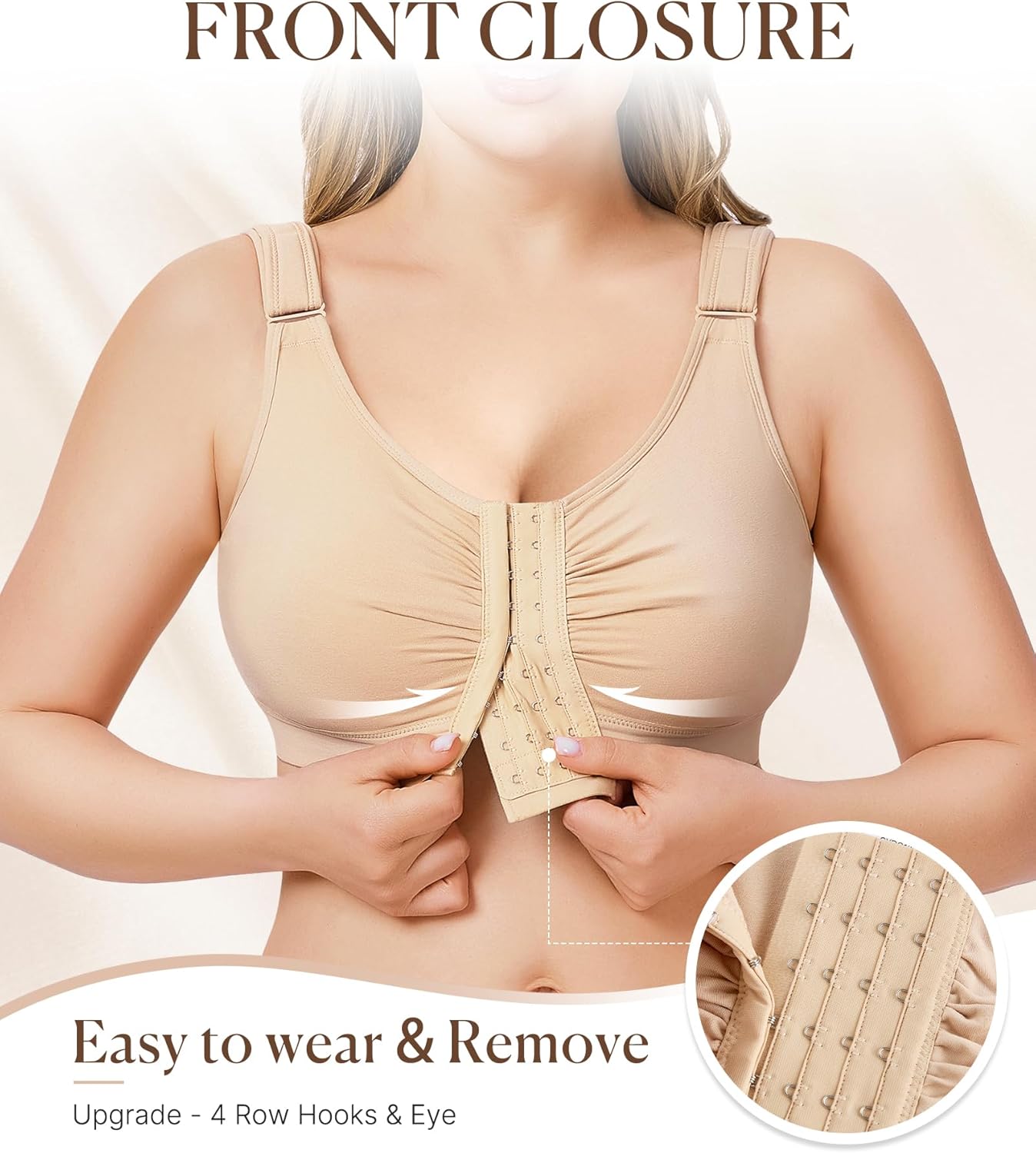 BRABIC Post Surgery Front Closure Bras for Women Full Coverage Compression Mastectomy Wireless Bra with Adjustable Straps - Image 4