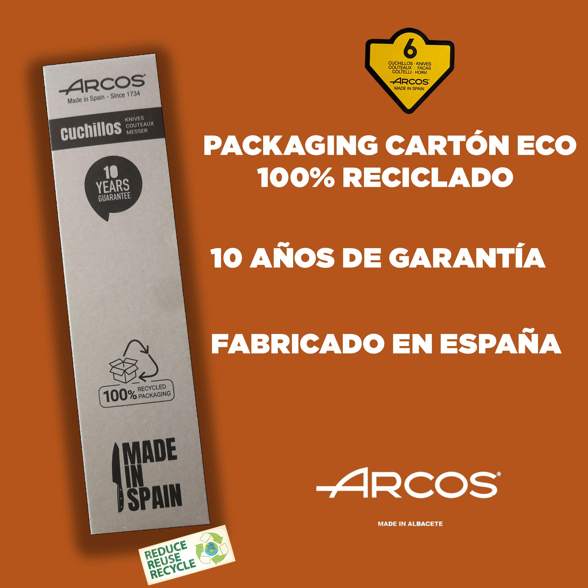 Arcos | cuchillos chuleteros cuchillo madera cuchillo chuletero | 6 Piezas | juego cuchillos carne | cuchillos mango madera | Envase Eco | Fabricado en España