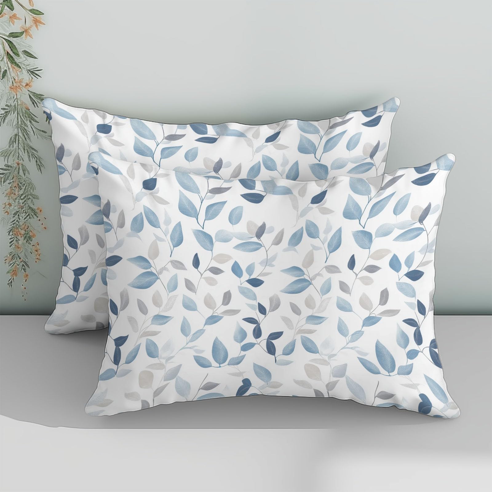 Parure de lit pour Enfant 240x260 cm Feuilles Bleues Housse de Couette Polycoton Ensemble de Literie Linge de Lit avec Taies d'oreiller, pour Décoration Chambre à Coucher