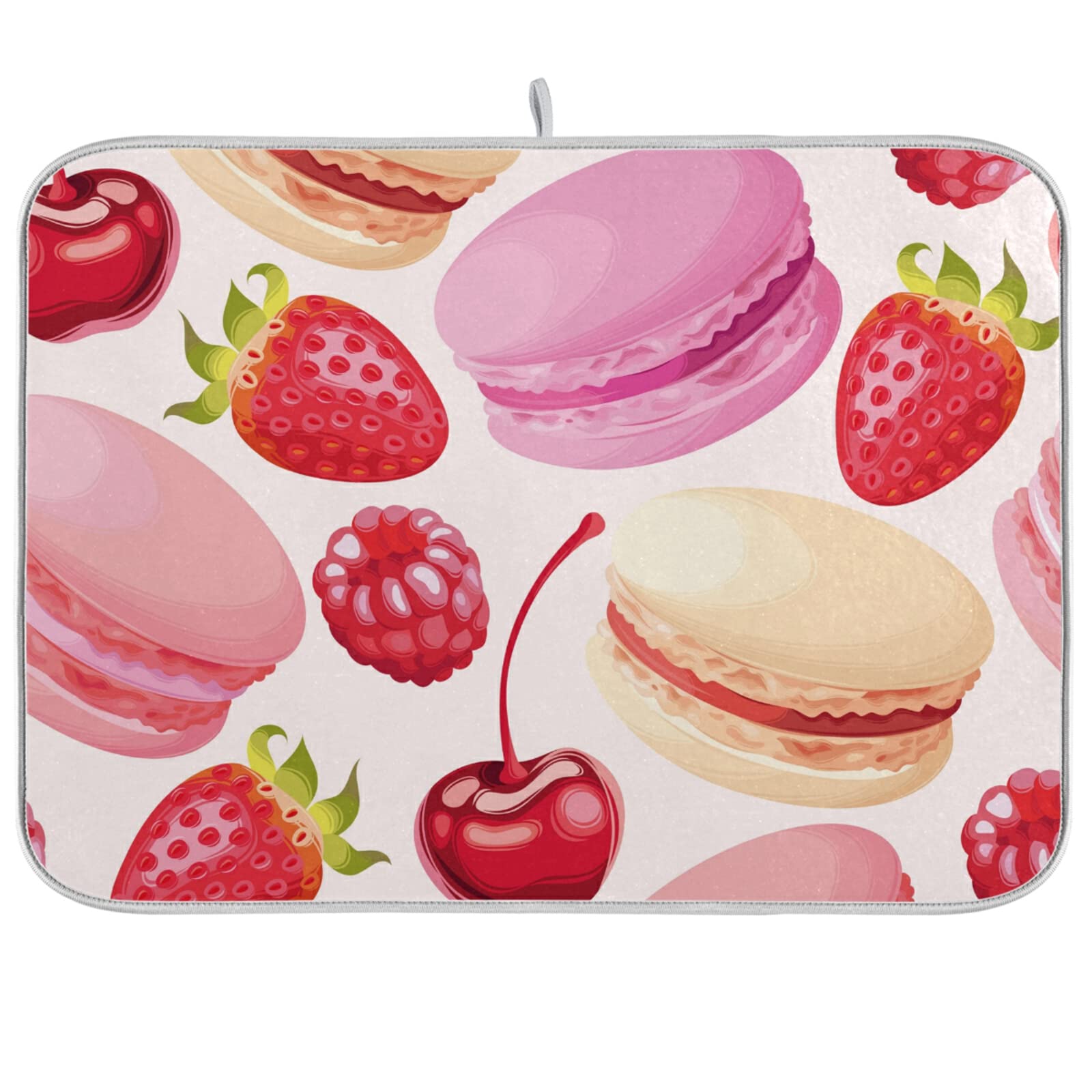 Tarity Macaron and Berries Dish Drying Mat for Kitchen Counter Absorbent Heat Resistant Microfiber Dishes Drainer Mat 18x24 in Large Dish Pad Sink Mat Protective Pad Kitchen Decor 18x24in