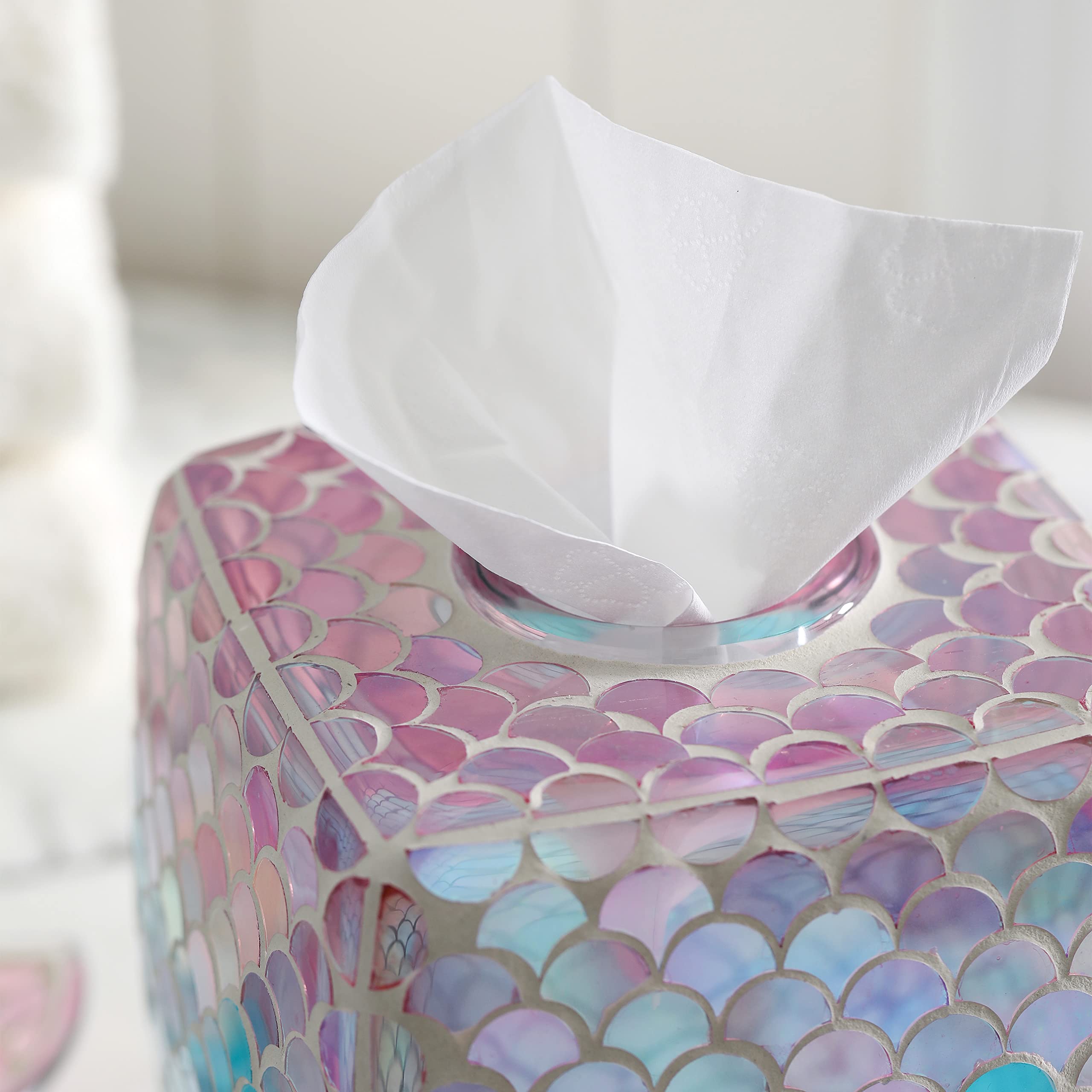 Motifeur Glass Tissue Holder, Decorative Square Tissue Cover Box (Mermaid)