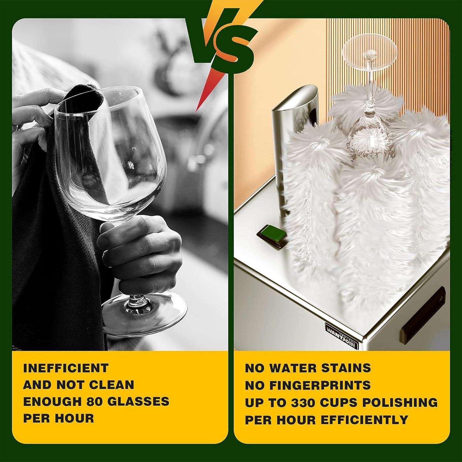 Pulidora y Lavadora de Copas de Vino Comercial: Pulido de 360° y Secado a Temperatura Constante, de 330 a 660 Copas por Hora para Bares, restaurantes y hoteles.