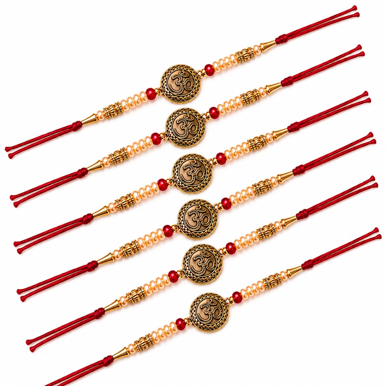 Heritage Rakhi Om Rakhi with Pearl Beads, Set of 6-image-24