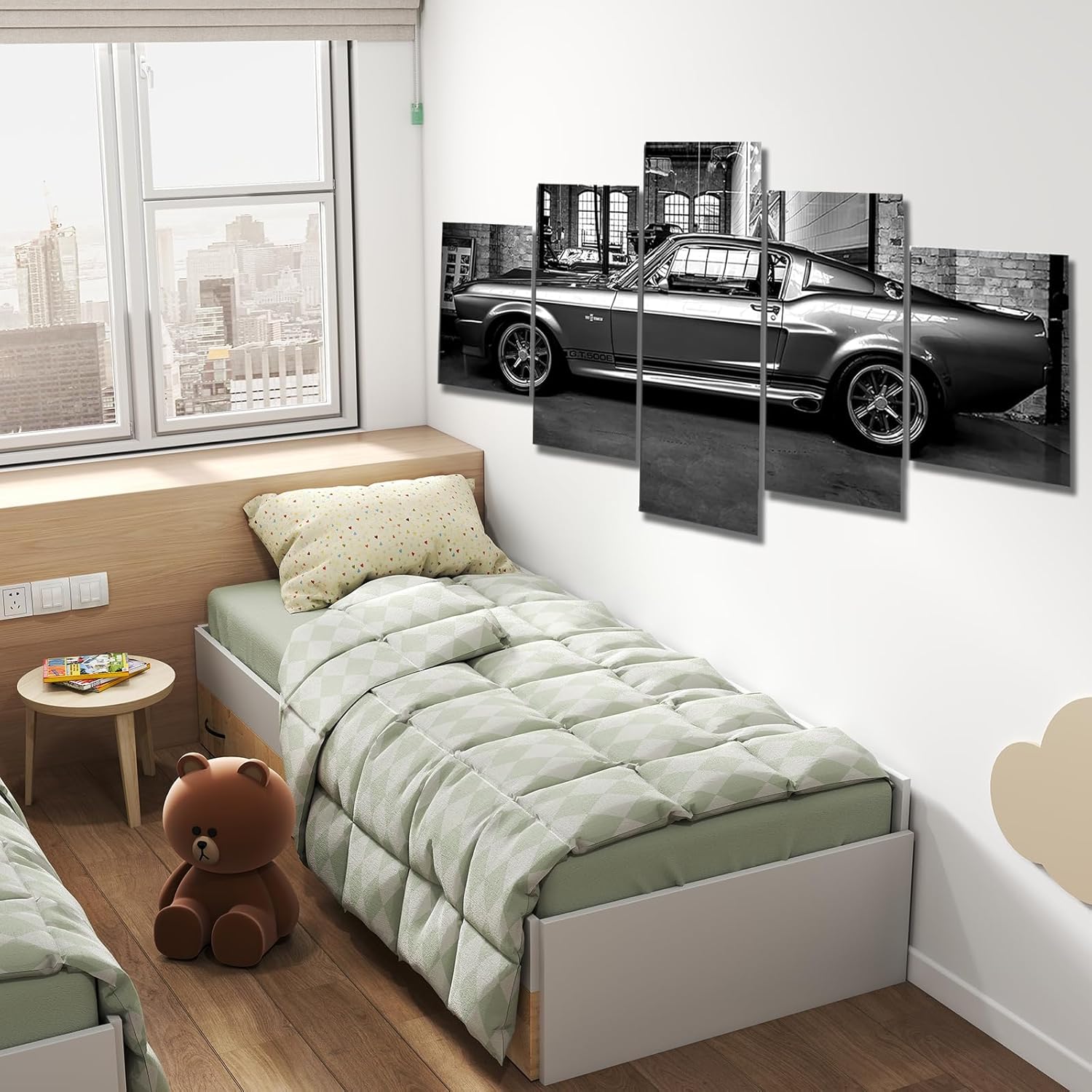 Vintage Car Posters Wall Art,Black and White SuperCar Posters for Boys Bedroom, Classic Car Prints for Men’s Room, Retro Auto Pictures, Antique Vehicle Artwork,Stretched Ready to Hang - 60"x 32"