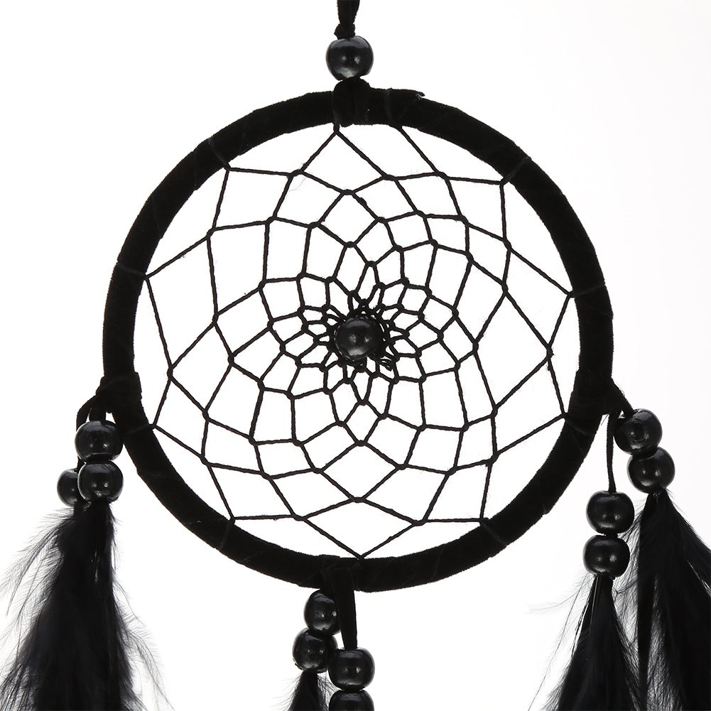 Attrape-Rêves Fait Main Noir avec Perles et Toile, Décoration Murale et Voiture
