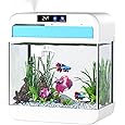 Fish Tank Aquarium 2.2 Gallon Fish Bowl with Humidifier 7 Color Auto-Looping Light 3 in 1 Pump with Filteration & Oxygenation & Circulation, Temperature Display, HD Float Glass, Thickened Base