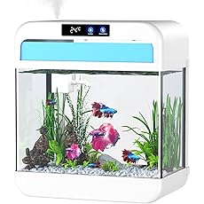 Fish Tank Aquarium 2.2 Gallon Fish Bowl with Humidifier 7 Color Auto-Looping Light 3 in 1 Pump with Filteration & Oxygenation & Circulation, Temperature Display, HD Float Glass, Thickened Base