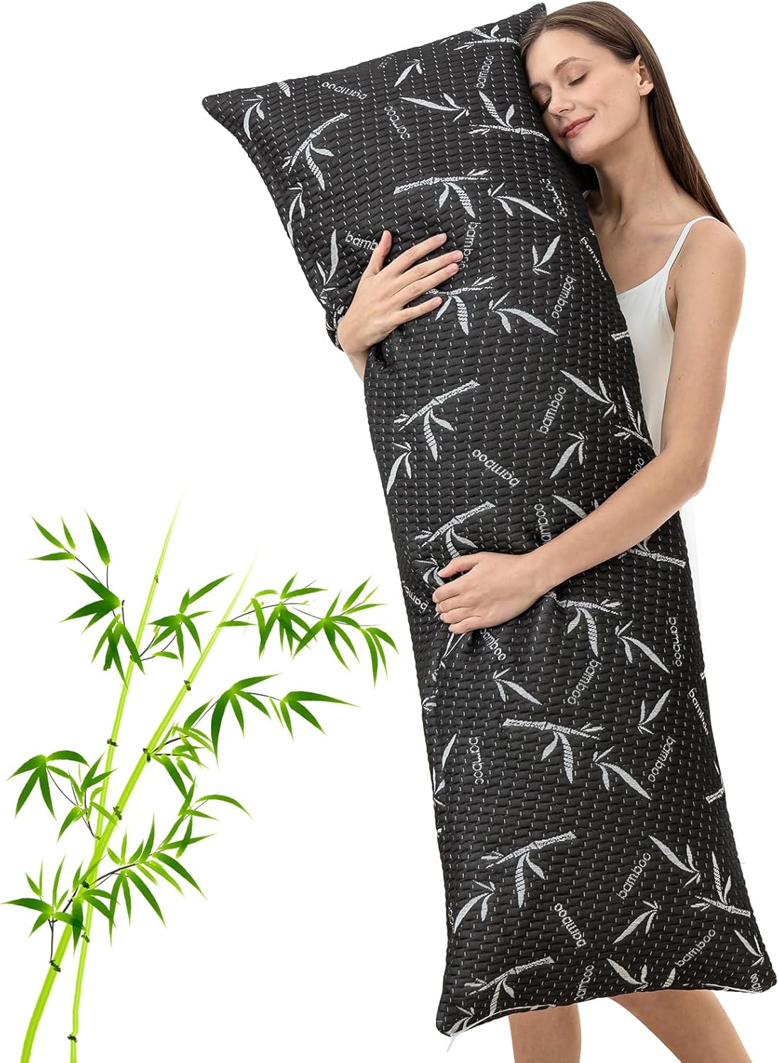 Full Body Pillow with Removable Pillowcase for Adults,（Memory Foam Filling）（Long Pillow for Side Sleepers） （Fluffy and Firm）（Adjustable Filling）（20×54 Inch，Black）