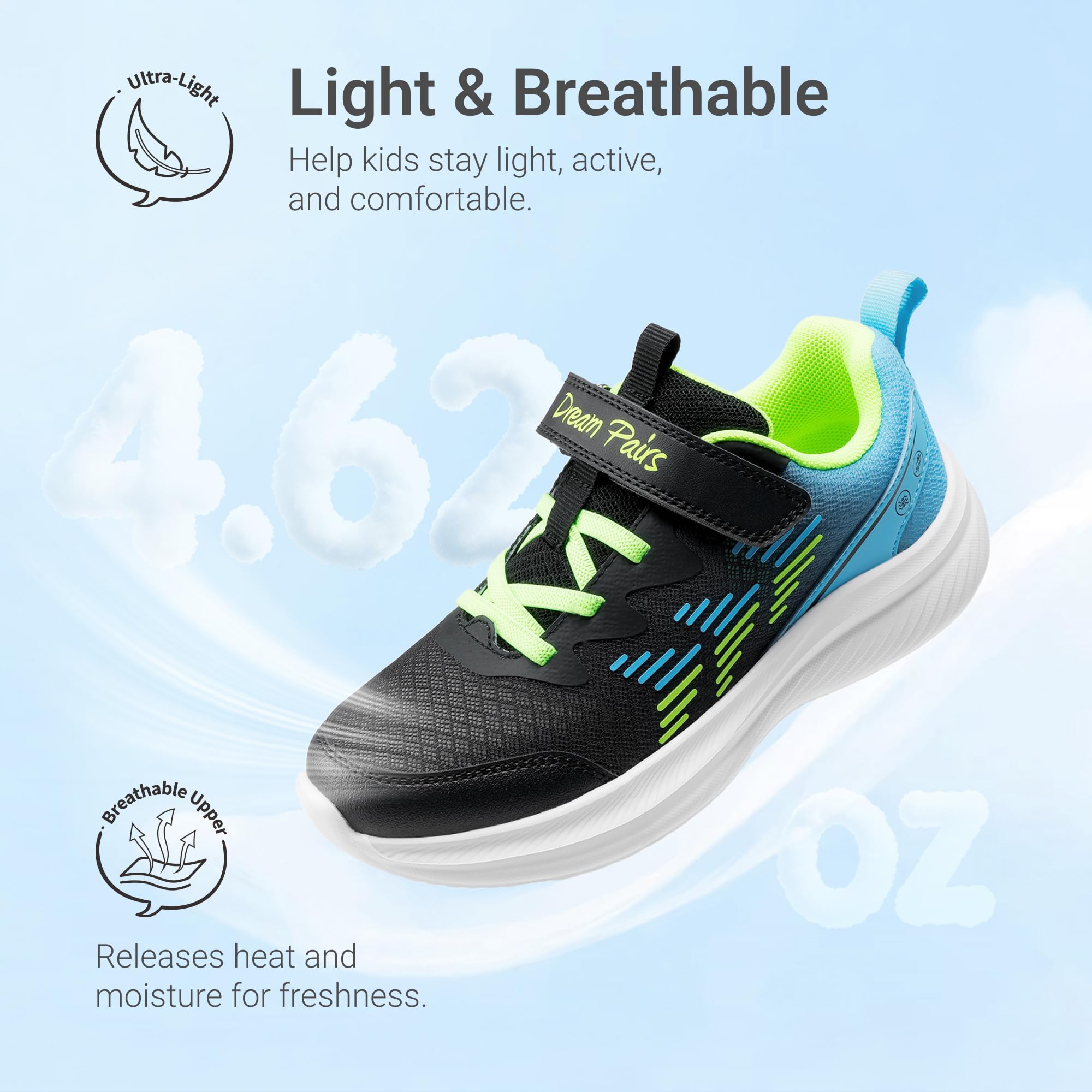 DREAM PAIRS Tenis deportivos para niños y niñas, para correr, gimnasio, transpirables, ligeros para niños pequeños y grandes