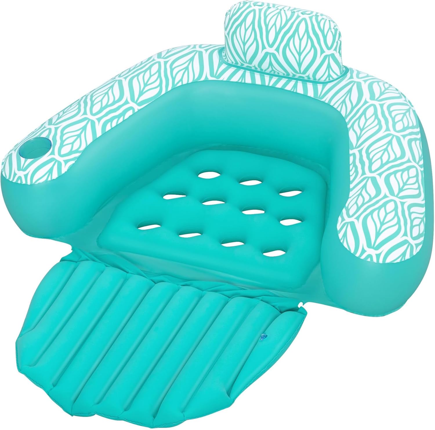 H2O GO Comfort Plush Deluxe Chair Lounge - Teal, 57" x 47", Inflatable Pool Float, Footrest, Cup Holder, Back & Headrest, Air Ventilation, Water Play