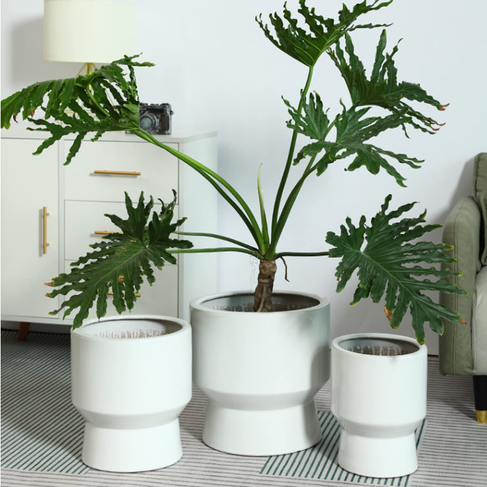 Vasi da Giardino Vaso da Fiori in Ceramica, vasi da Giardinaggio Moderni con Foro di drenaggio per la Decorazione del davanzale della Finestra dell'ufficio Desktop di casa (Bianco)