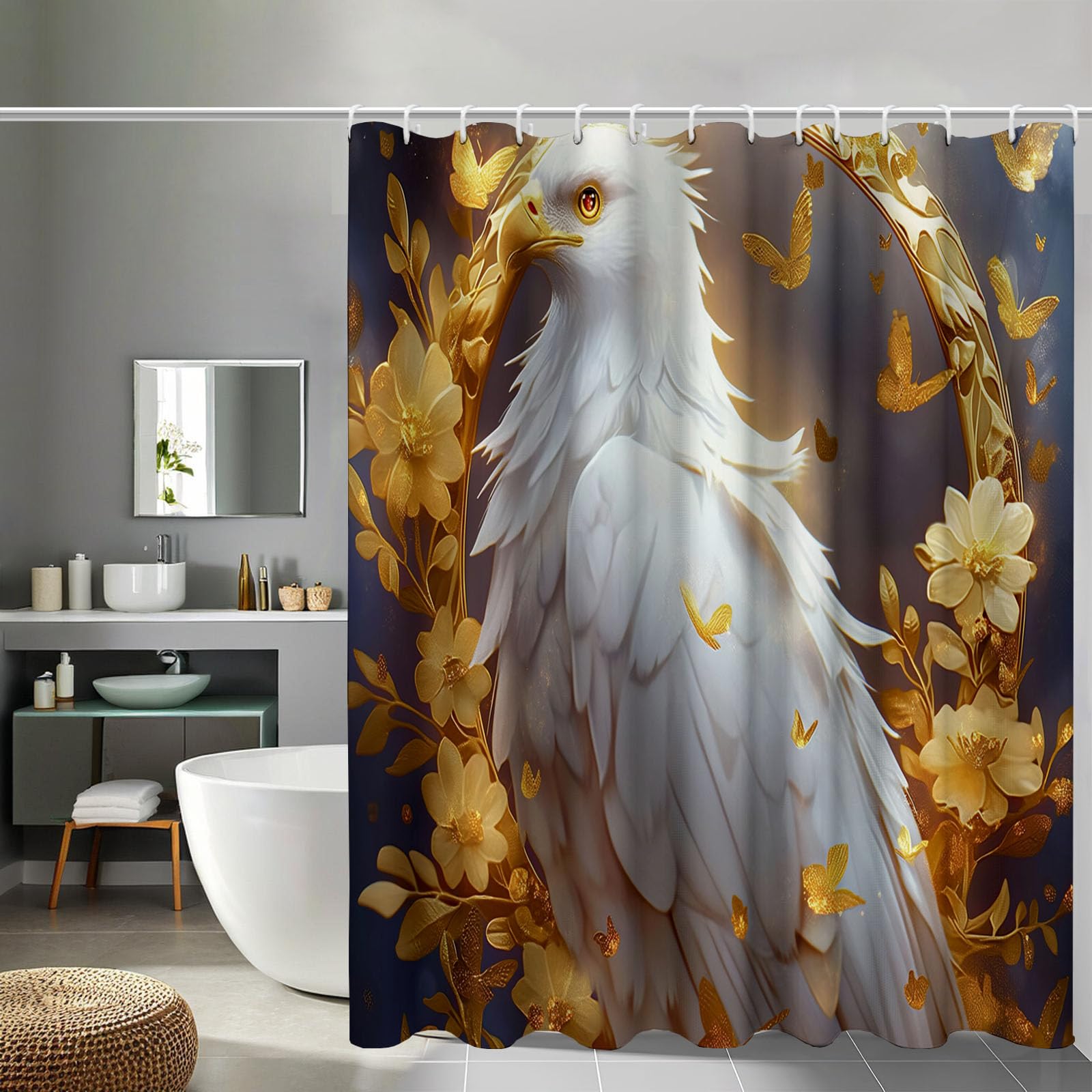 Rideau douche imperméable lavable fini les éclaboussures oiseau fleurs