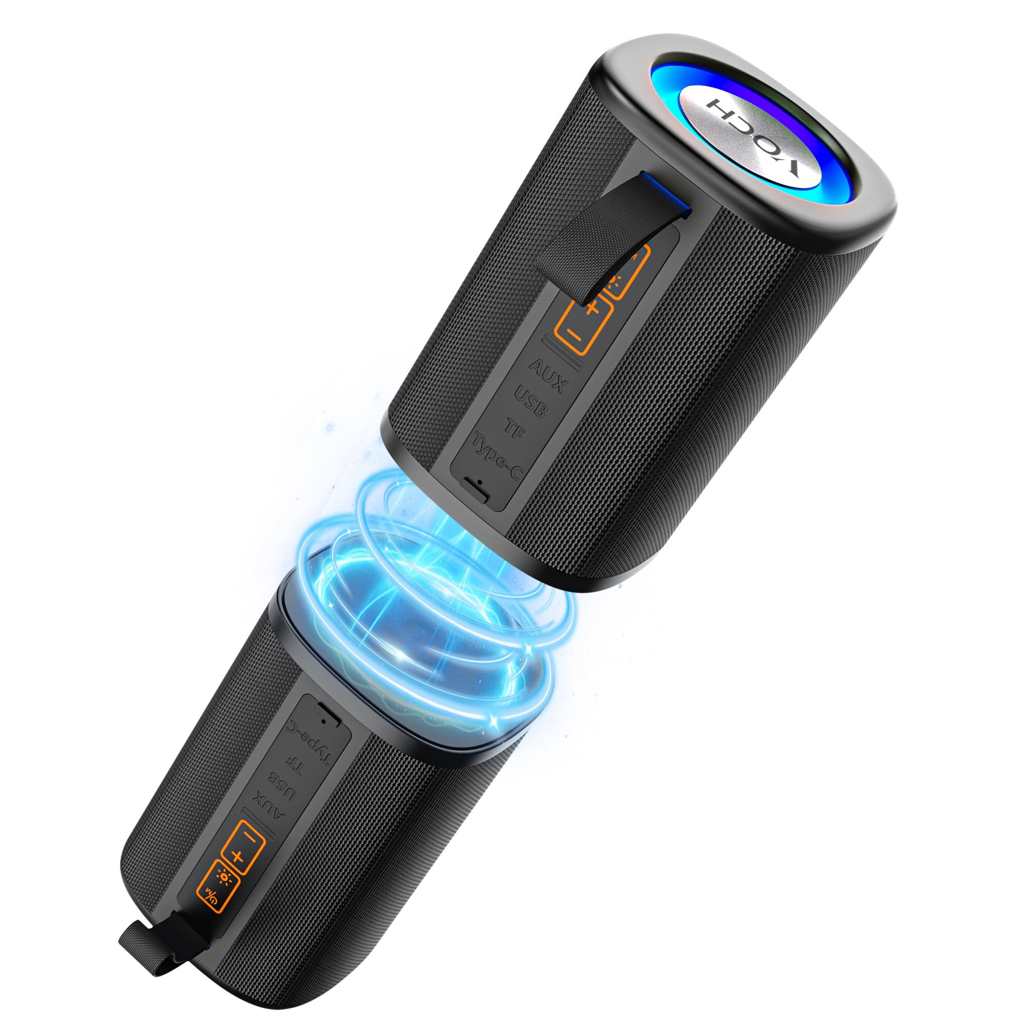 VOCH Cassa Bluetooth Portatile 2‑in‑1 Magnetico con Luce LED RGB, Stereo Potente Altoparlante Bluetooth 5.4, TWS, IPX7 Impermeabile, 20 Ore Riproduzione per Esterno, Feste, Camping, Casa, Viaggi