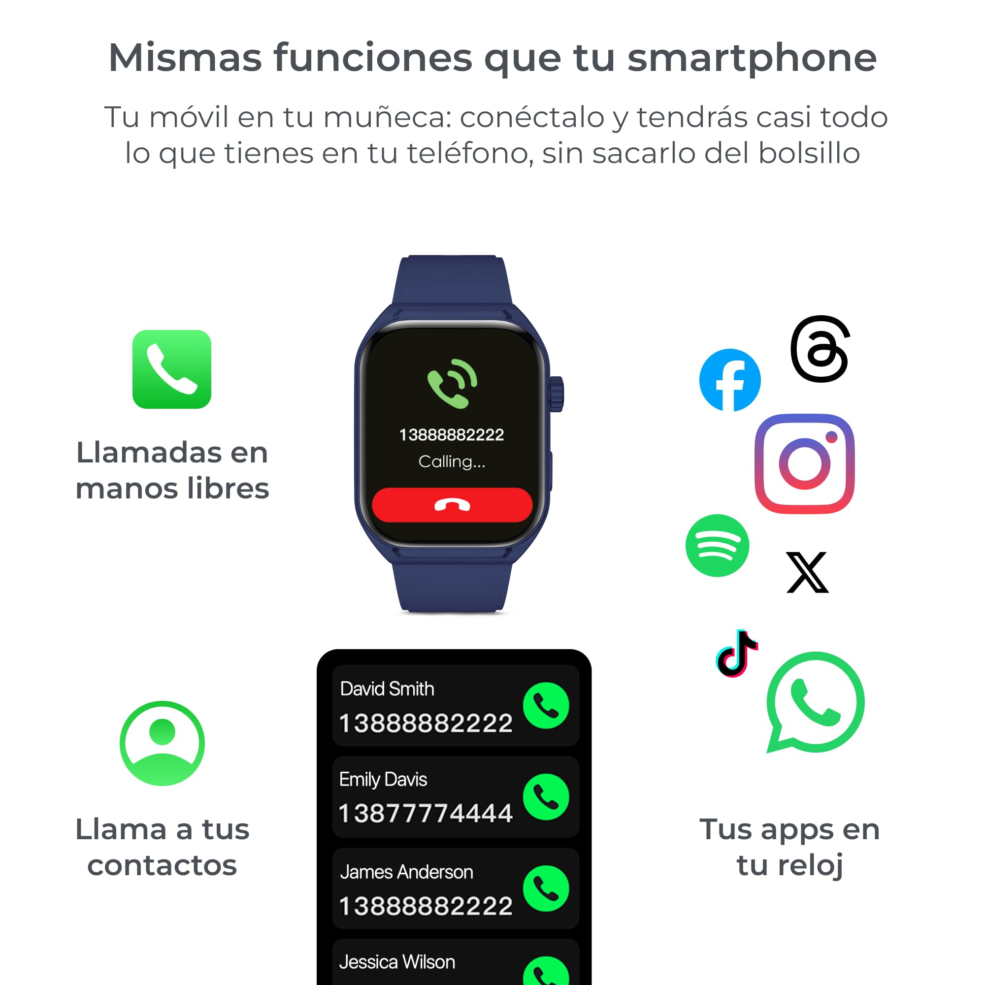 KSIX Smartwatch Urban Move noir, écran AMOLED 2,06", messages, mains libres, assistant vocal, 100+ modes sportifs