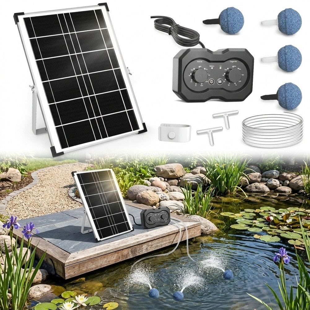 Oxigenador de energía solar para estanques, bomba de aire de modo dual con recargable para batería, funcionamiento silencioso para acuarios, hidroponía, baños de pájaros