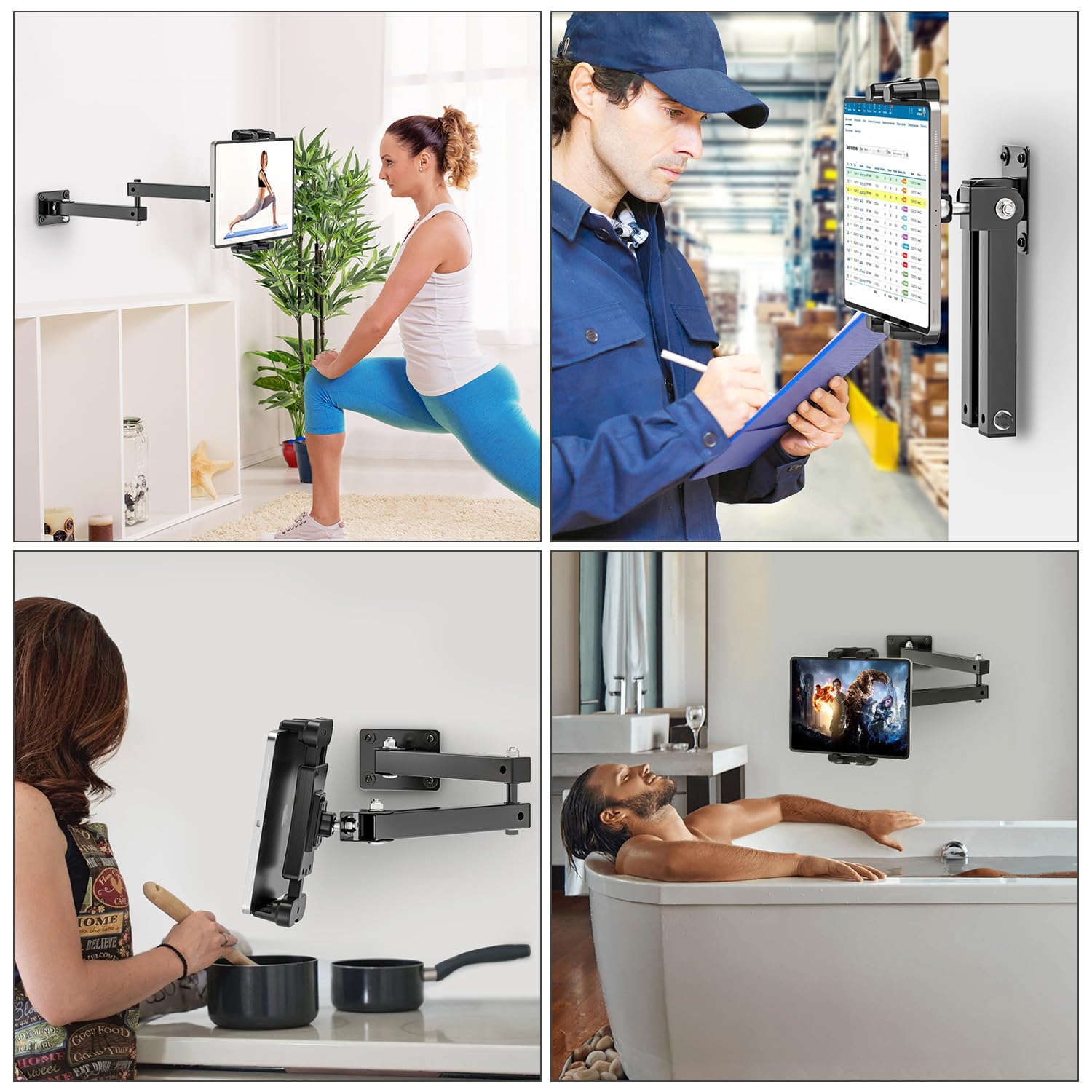 Tendak Supporto da Parete per Tablet, Supporto Muro Tablet Lunghezza Estendibile è di 10-43 cm, in Lega di Alluminio, Porta Tablet da Muro per Tutti Smartphone e Tablet da 4,7-13,5 Pollici