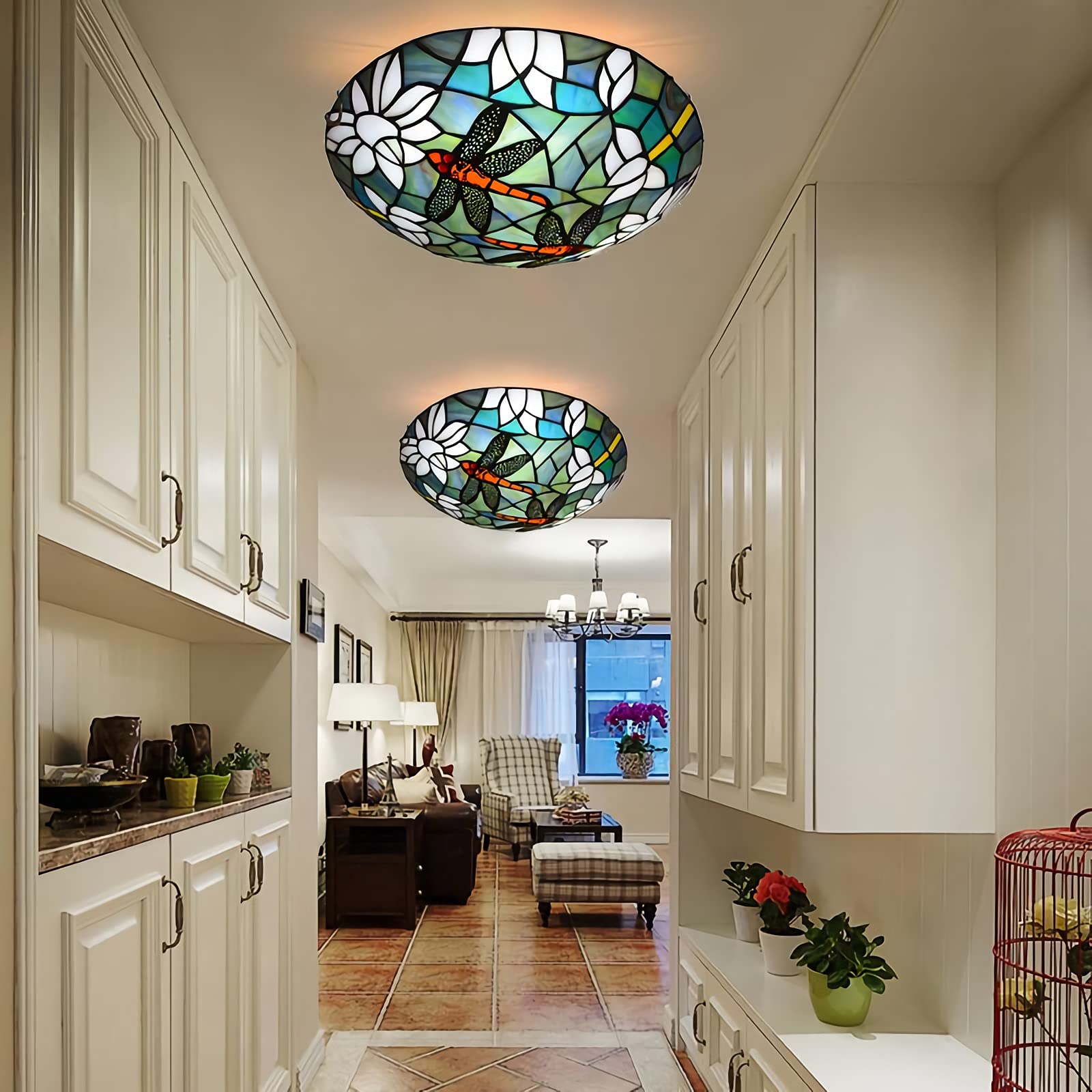 Lámpara de Techo LED, Libélula Plafón Techo LED Lámpara Colgante de Vidrieras Estilo Tiffany 6000K para Sala de Estar Dormitorio Cocina Pasillo,11.8 Inch