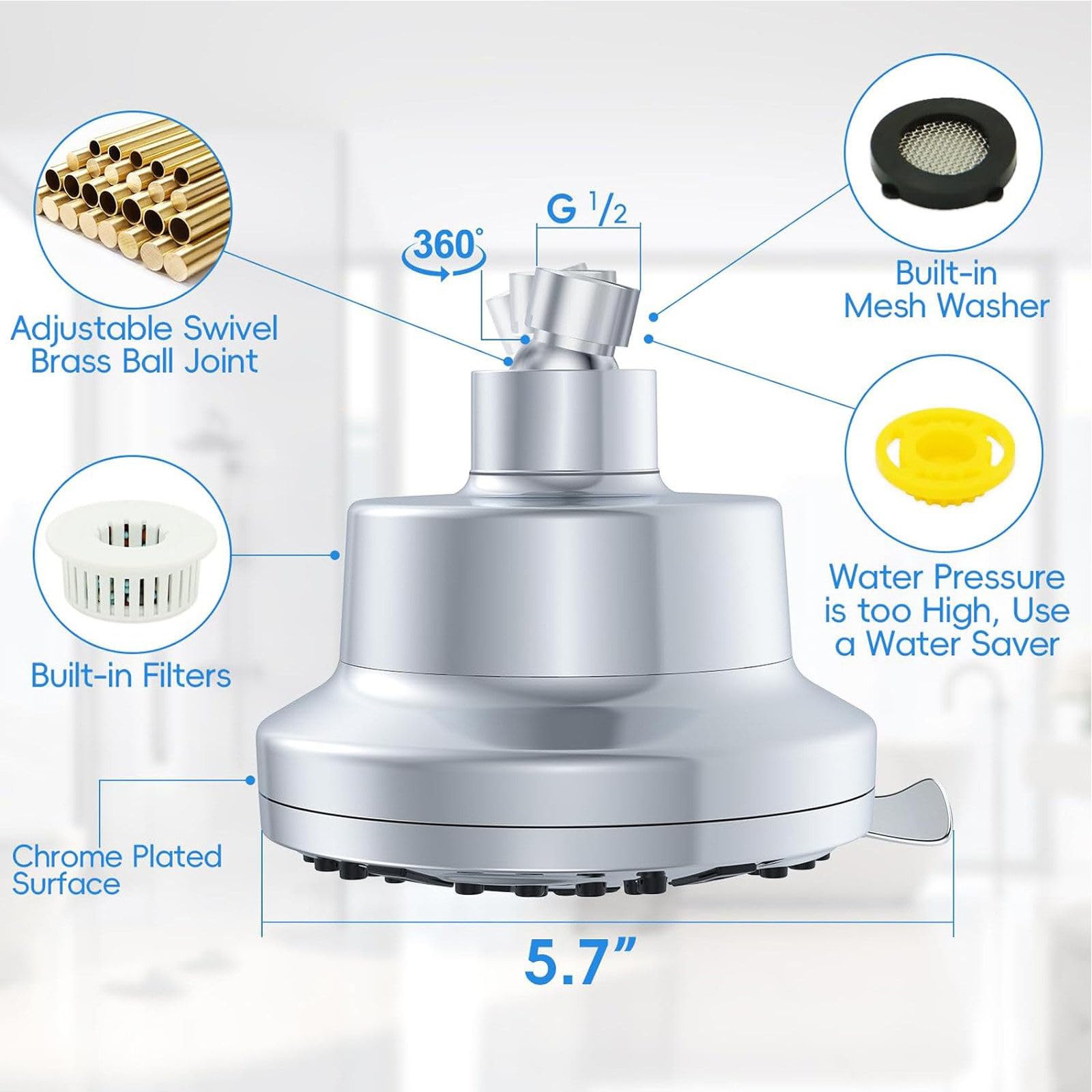 Tete De Douche Pluie 8 Fonctions, Filtre Douche Anti Calcaire, 20 Étapes Filtre De Douche, Adoucisseur d'eau Douche, Filtre Pommeau Douche, Shower Filter pour Éliminer Chlore, Tête De Douche