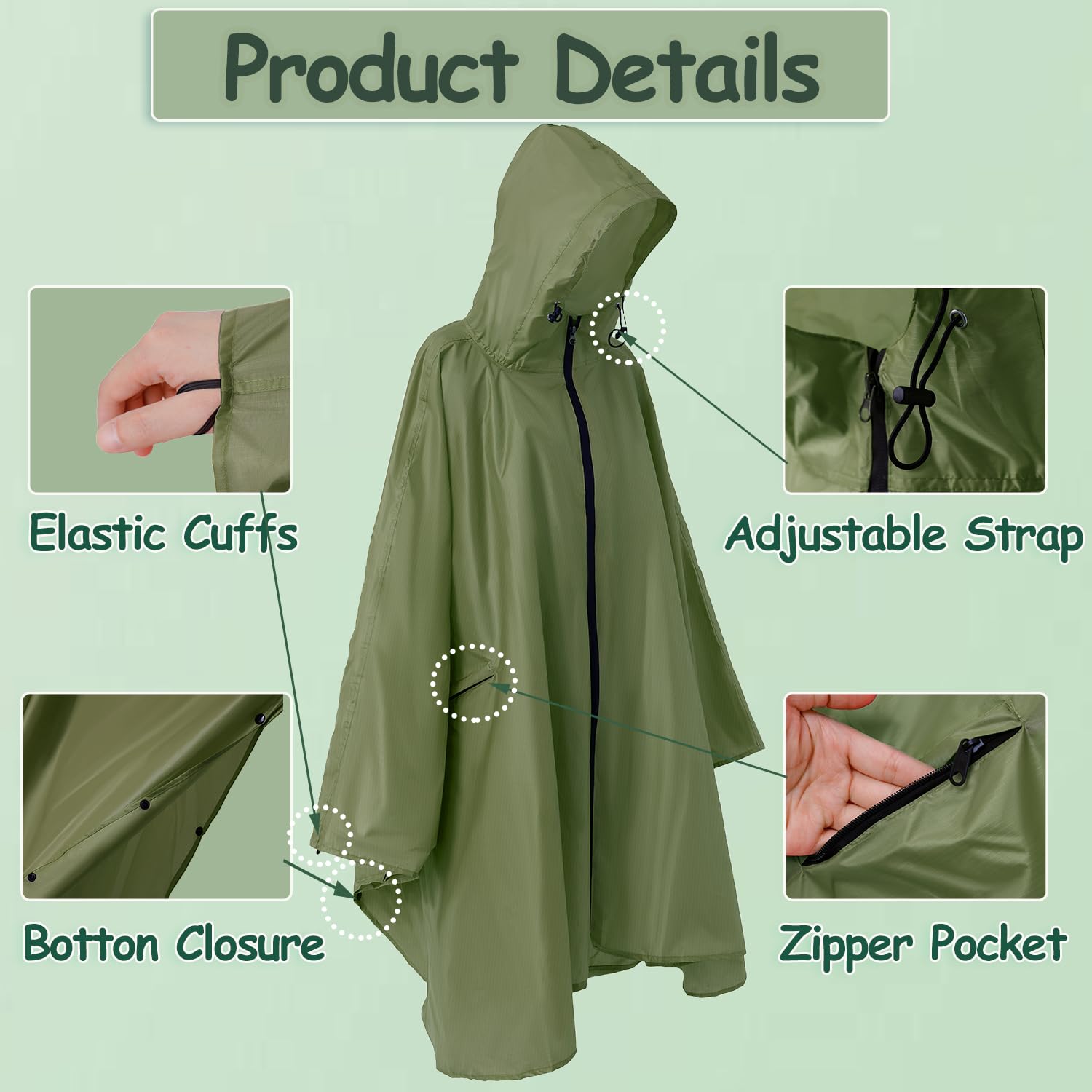 Unisex Plus Size Zipper Poncho Hooded Umhang Mantel (1er Pack)
